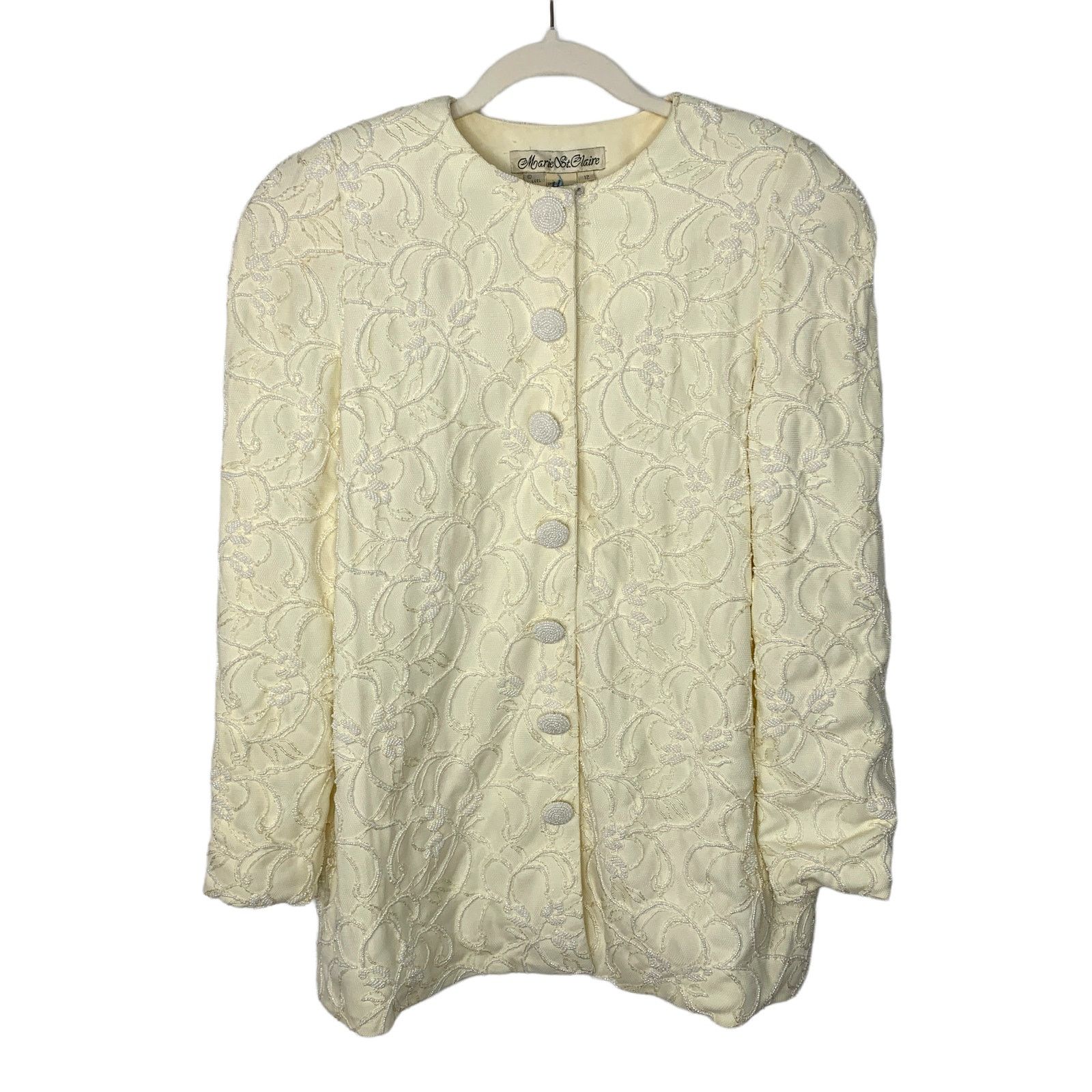 Vintage Vintage Marie St. Claire Beaded Jacket Blazer Cream Size 12 Size XL / US 12-14 / IT 48-50 - 1 Thumbnail