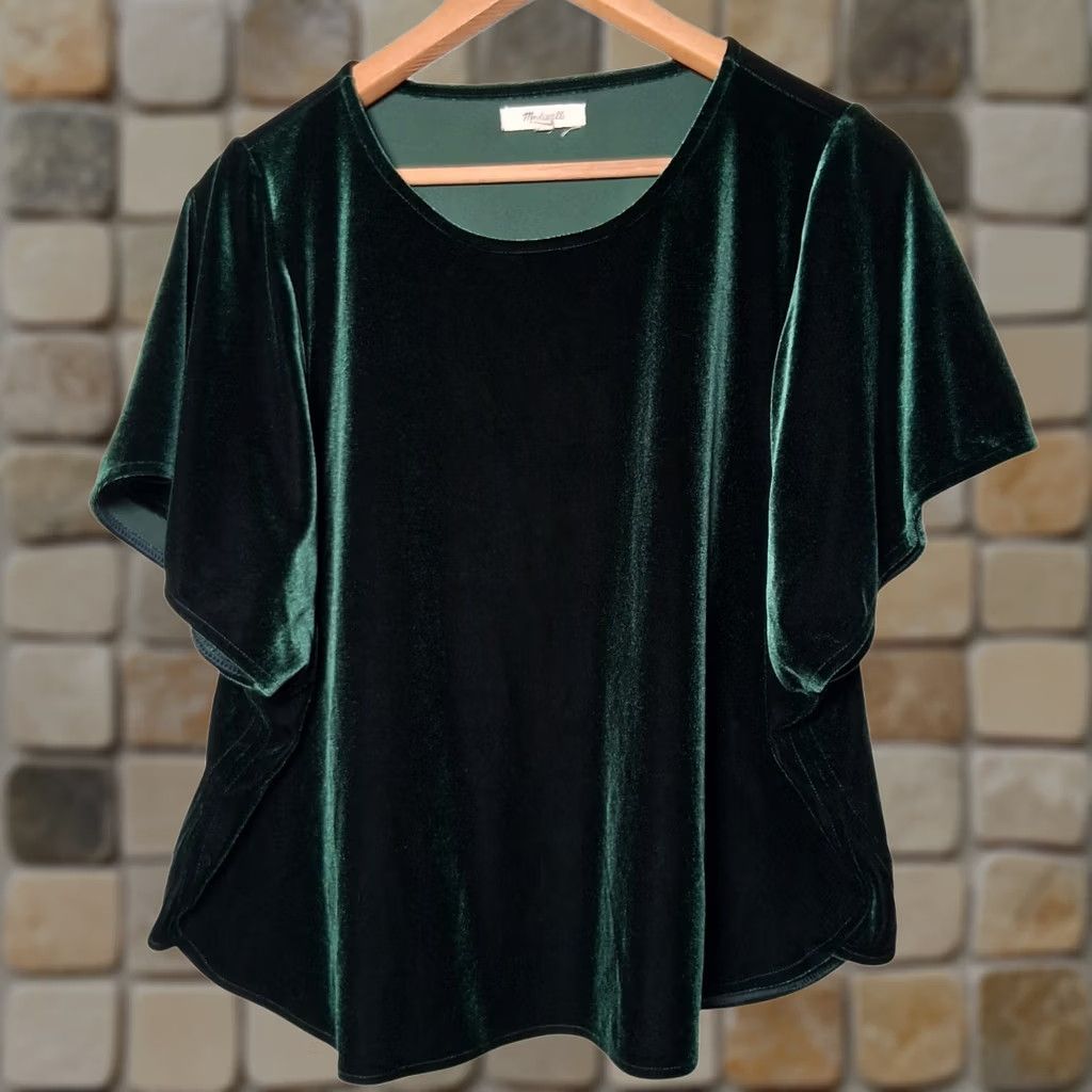 Madewell Madewell Shirt L Emerald Green Cropped Velour Casual Whimsical Fairycore Womens Size L / US 10 / IT 46 - 1 Thumbnail