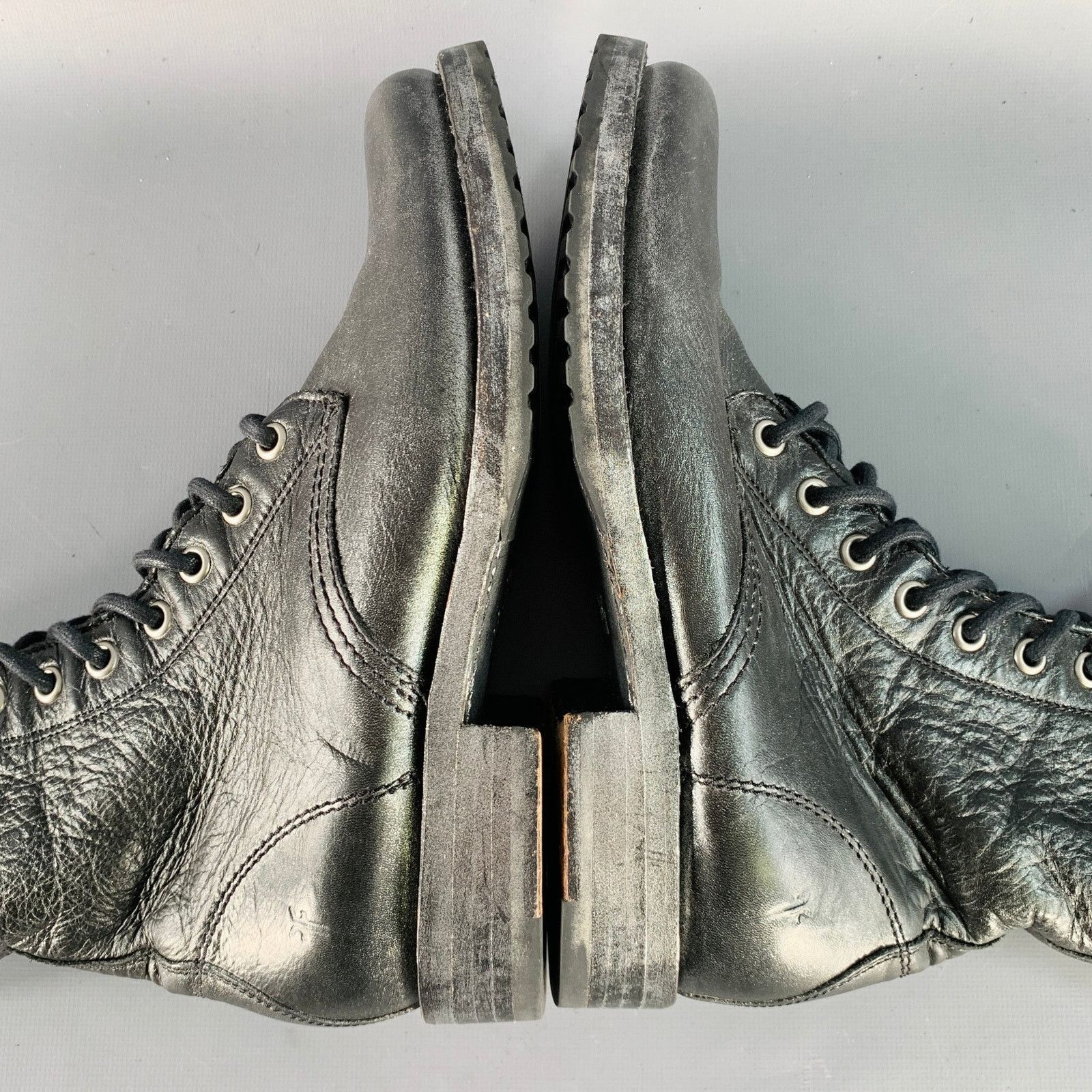 Frye FRYE Size 7 Black Silver Leather Metallic Lace-Up Boots Size US 7 / IT 37 - 10 Thumbnail
