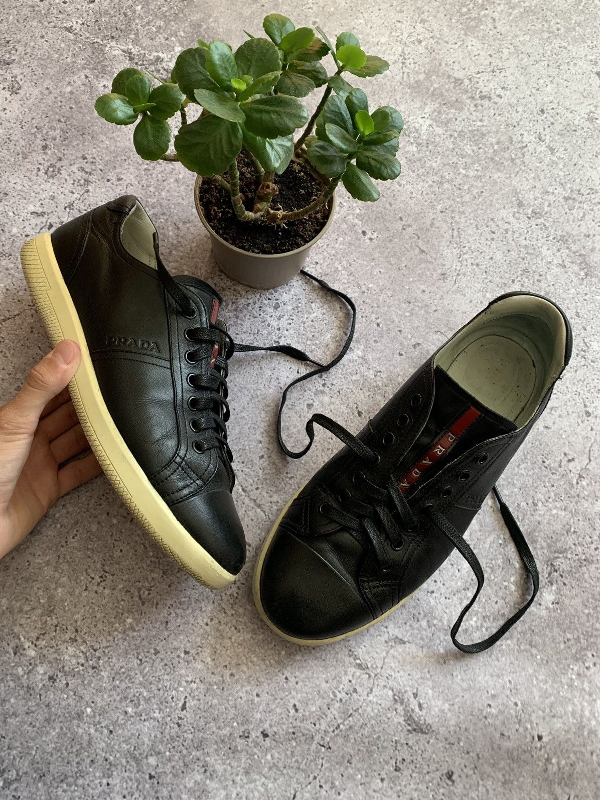 Prada 🔥PRADA LEATHER RED TAB LOW TOP SNEAKERS Size US 7.5 / EU 40-41 - 1 Thumbnail