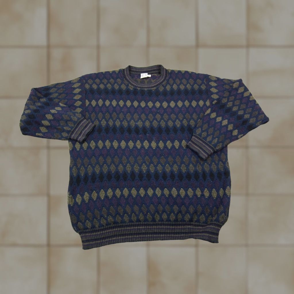 Vintage VINTAGE Mondo di Marco Sweater Mens XL Blue Diamond Wool Acrylic 80s Pullover Crew Neck Long New title Size US XL / EU 56 / 4 - 1 Thumbnail