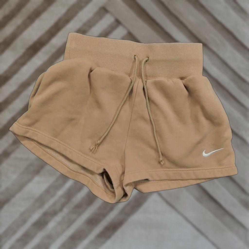 Nike Nike Shorts Womens XS Tan High Waist Sweat Lounge Gym Drawstring Swoosh Logo Size 26" / US 2 / IT 38 - 1 Thumbnail