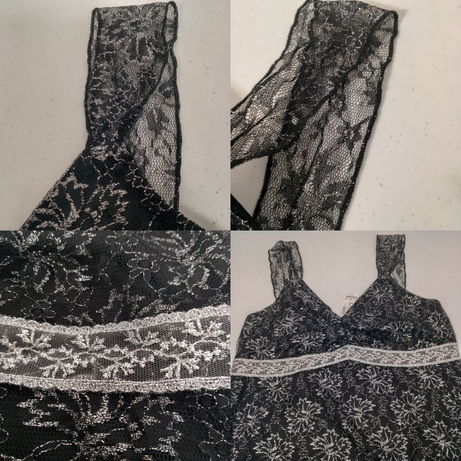 Vintage Vintage MKM Designs Lace Cami Tank Top XL Black Floral Silver Metallic USA READ Women Tank Camisole Lace Cami Vintage Y2K Size XL / US 12-14 / IT 48-50 - 8 Thumbnail