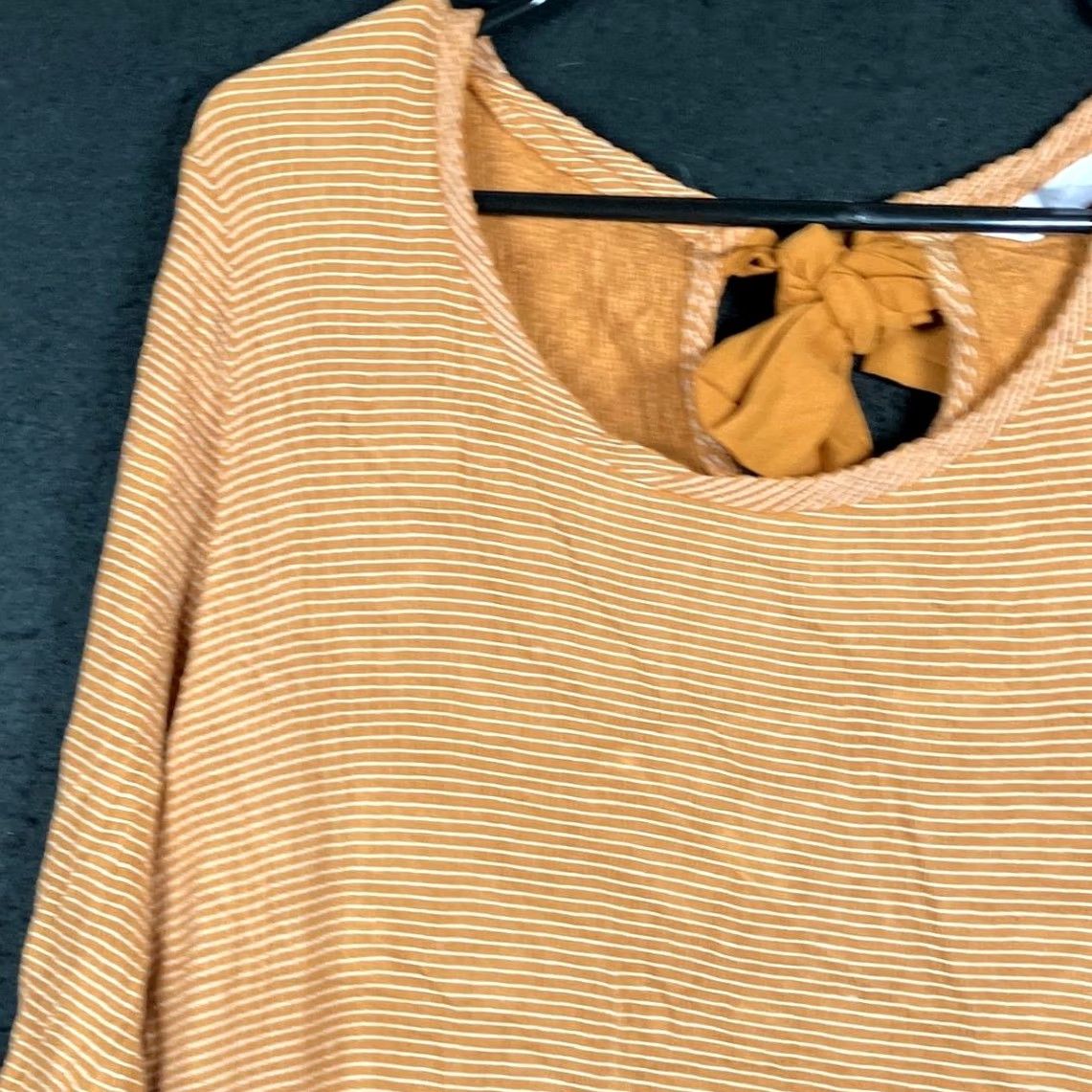 Vintage LC Lauren Conrad Blouse Yellow Striped Key Hole Back Tie Tunic L Womens" Size L / US 10 / IT 46 - 4 Thumbnail