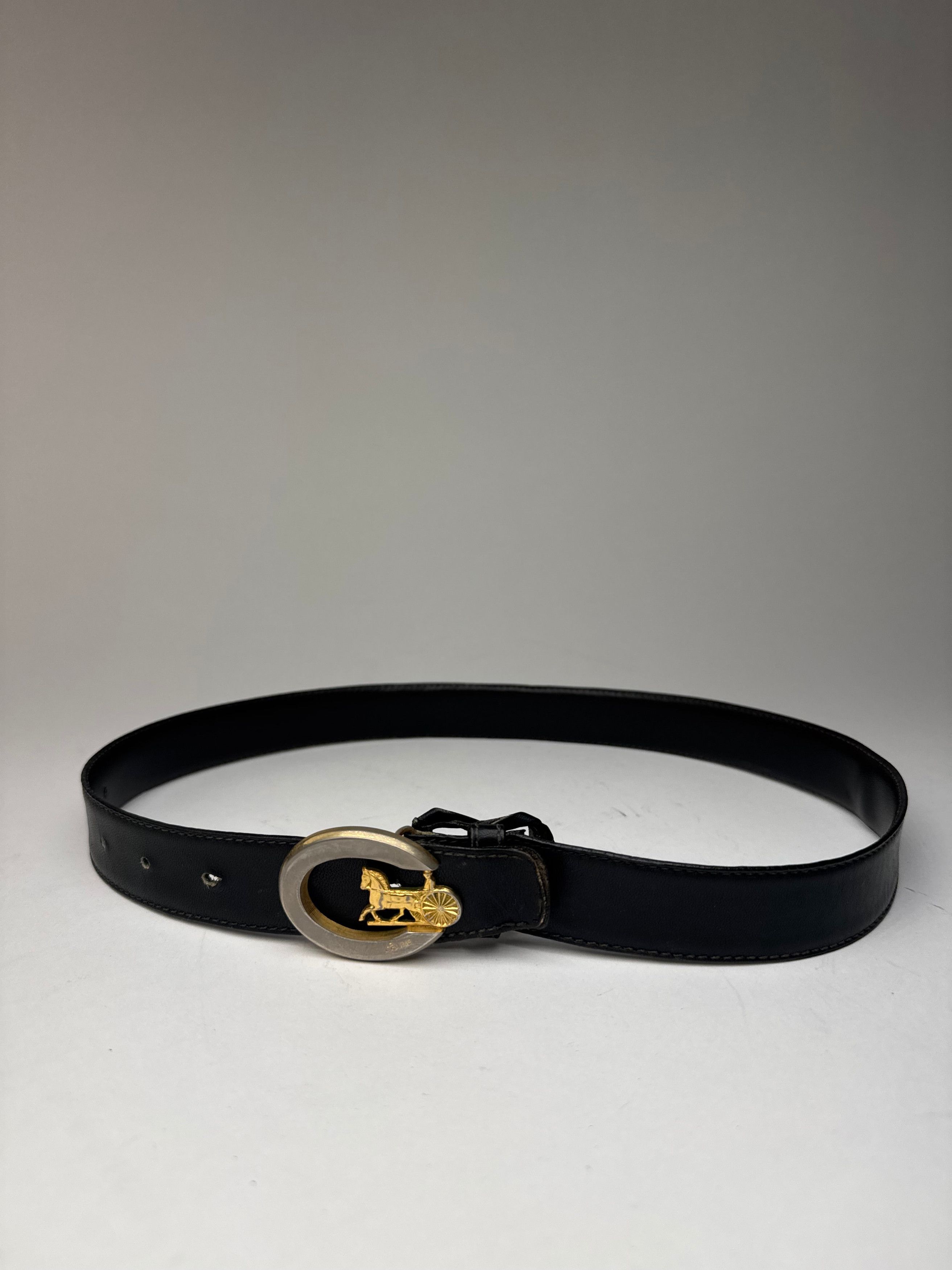 Celine Vintage Paris Carriage Logo Leather Belt Black Size ONE SIZE - 1 Thumbnail
