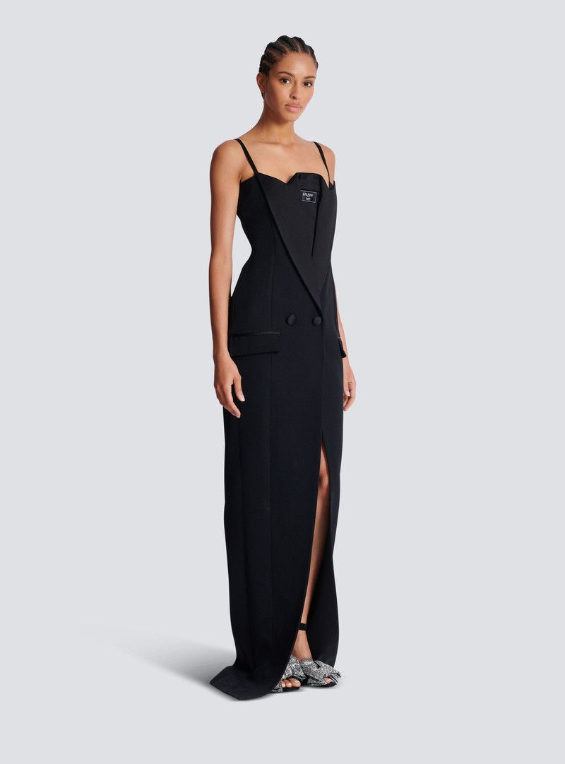 Balmain o1s1wg110526 Long Strappy Grain de Poudre Dress in Black Size L / US 10 / IT 46 - 3 Thumbnail