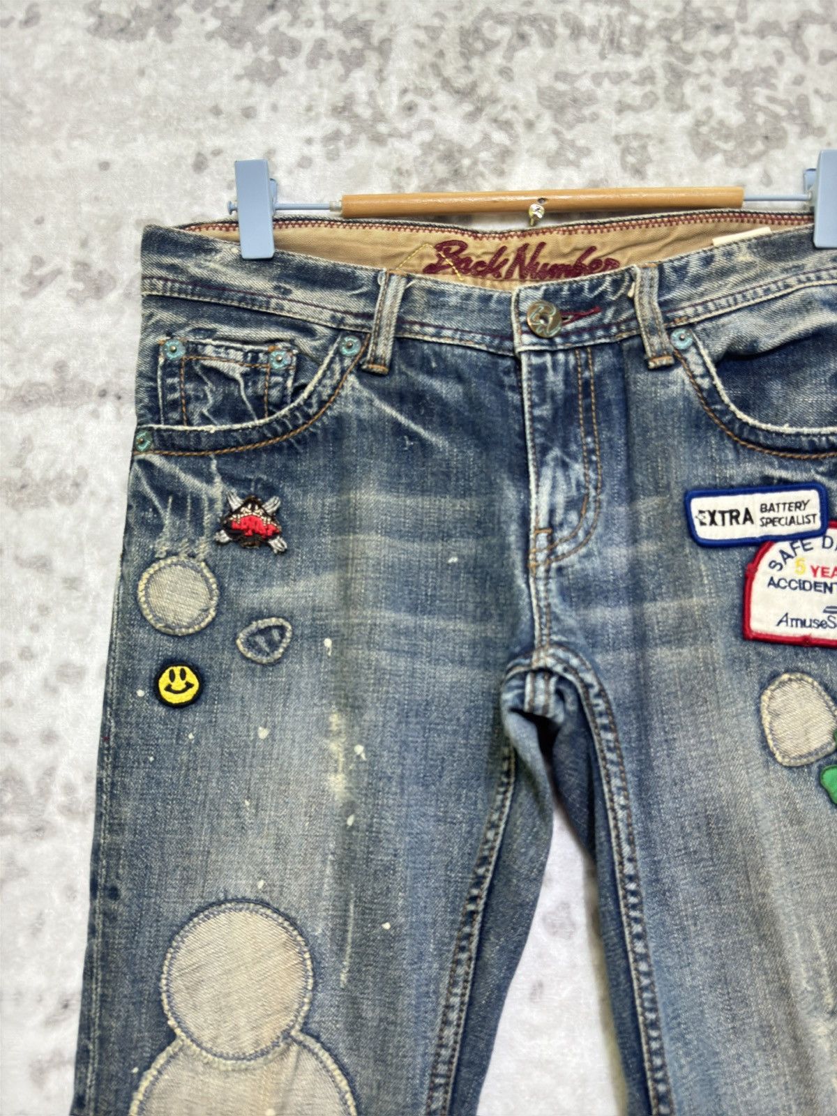 Japanese Brand Vintage BACK NUMBER Flare Distressed Low Raise Patches Denim Size US 29 - 3 Thumbnail