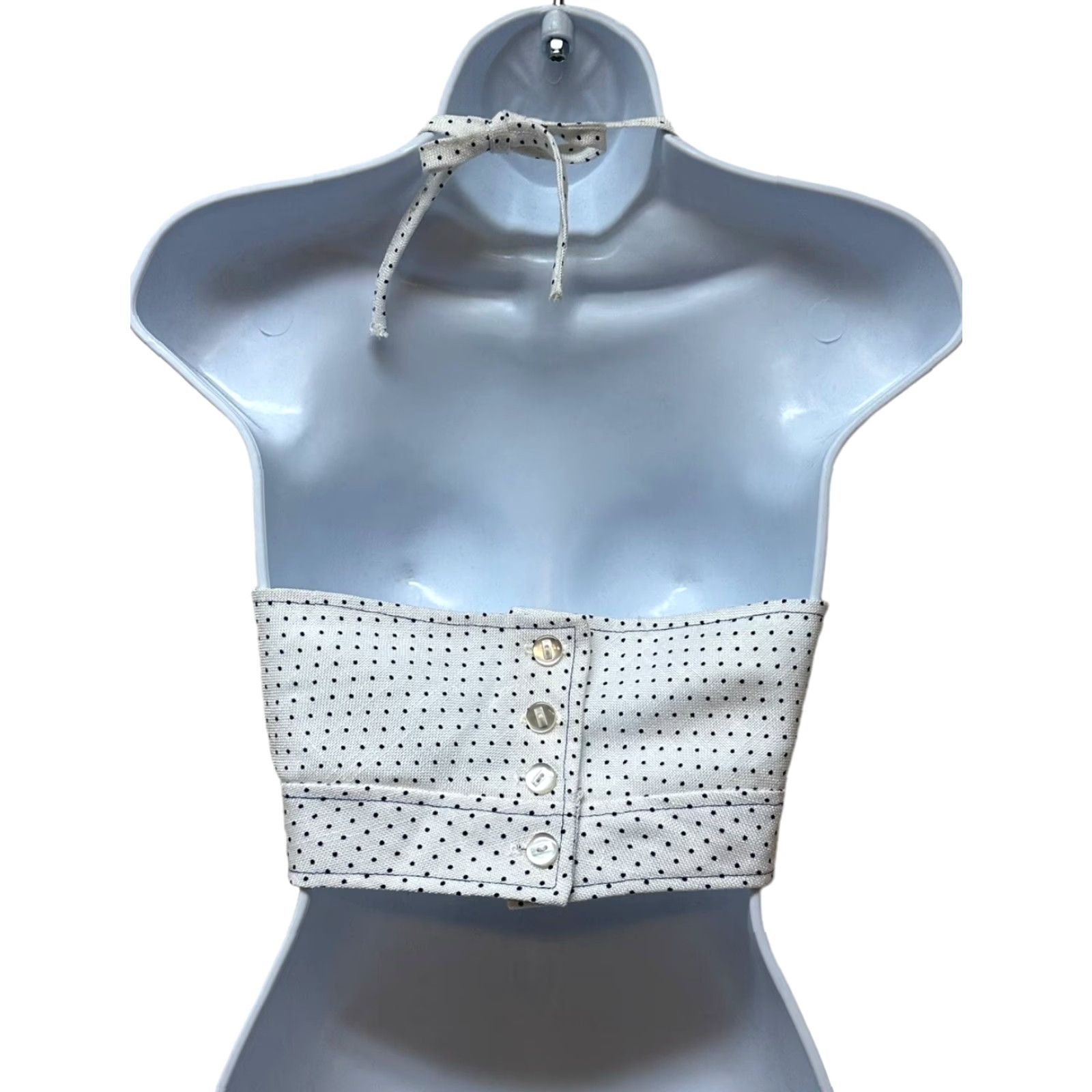 Vintage VINTAGE Halter Top - Black & White Polka Dot Crop Retro Pinup Union Made in USA Size M / US 6-8 / IT 42-44 - 2 Thumbnail