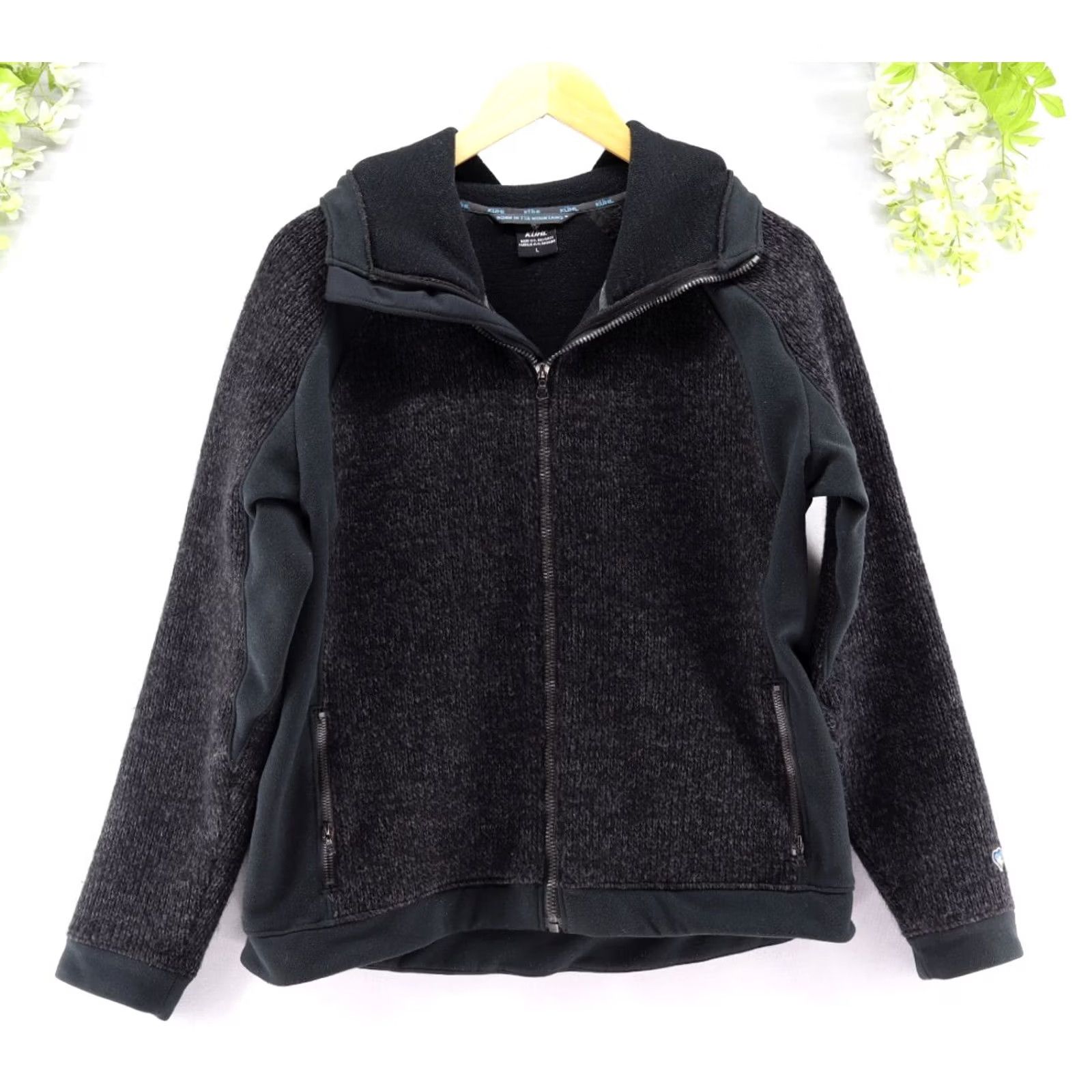 Vintage Kuhl Stout Women's Jacket Hooded Full Zip Fleece Wool Blend Black Sz L Size L / US 10 / IT 46 - 2 Thumbnail