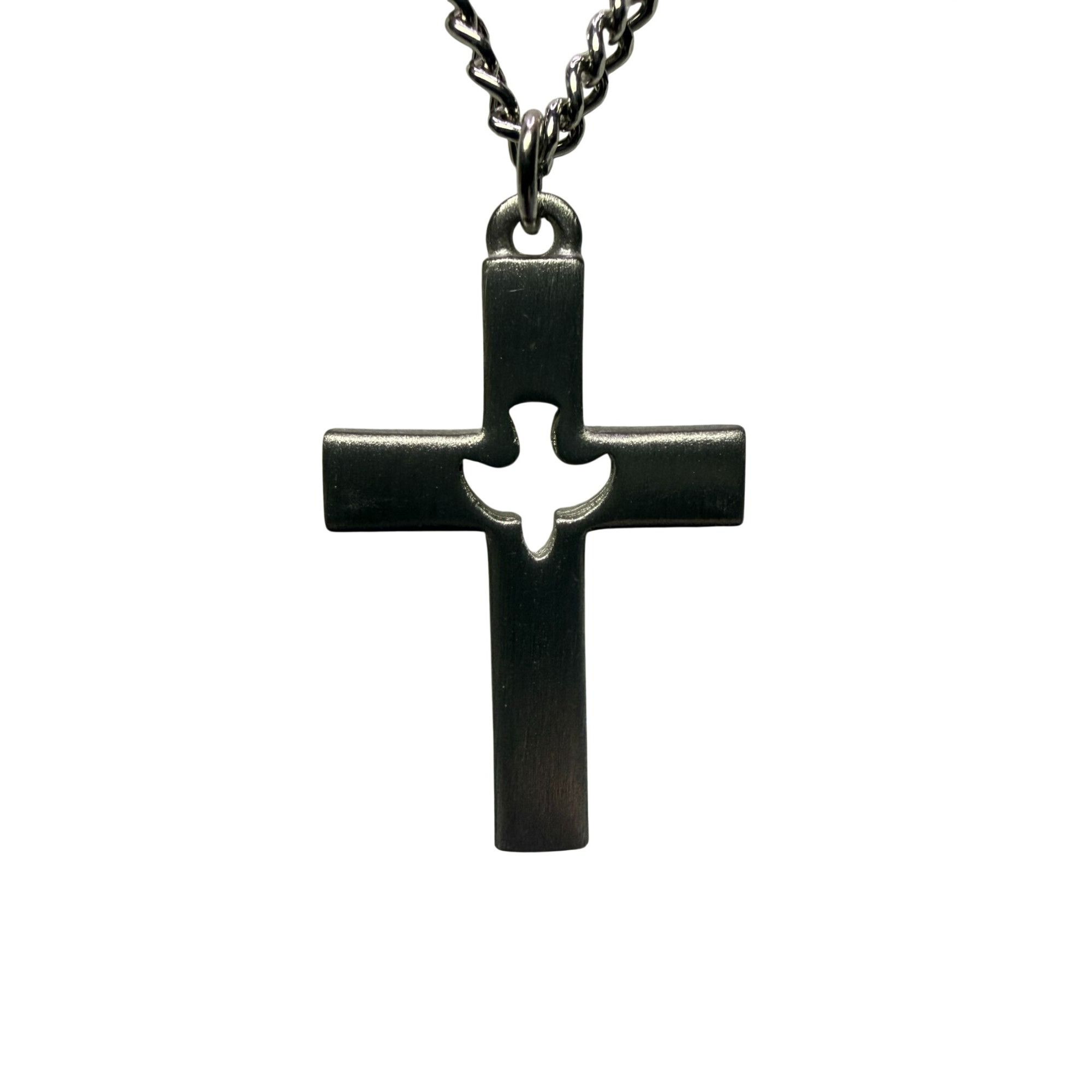 Other Pewter Cross Pendant With Dove Cutout On 24 Inch Chain Neckl Size ONE SIZE - 3 Thumbnail