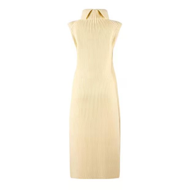 Jil Sander o1g2r1mq1024 Ribbed Knit Dress in Butter Size XXS / US 00 / IT 34 - 2 Thumbnail