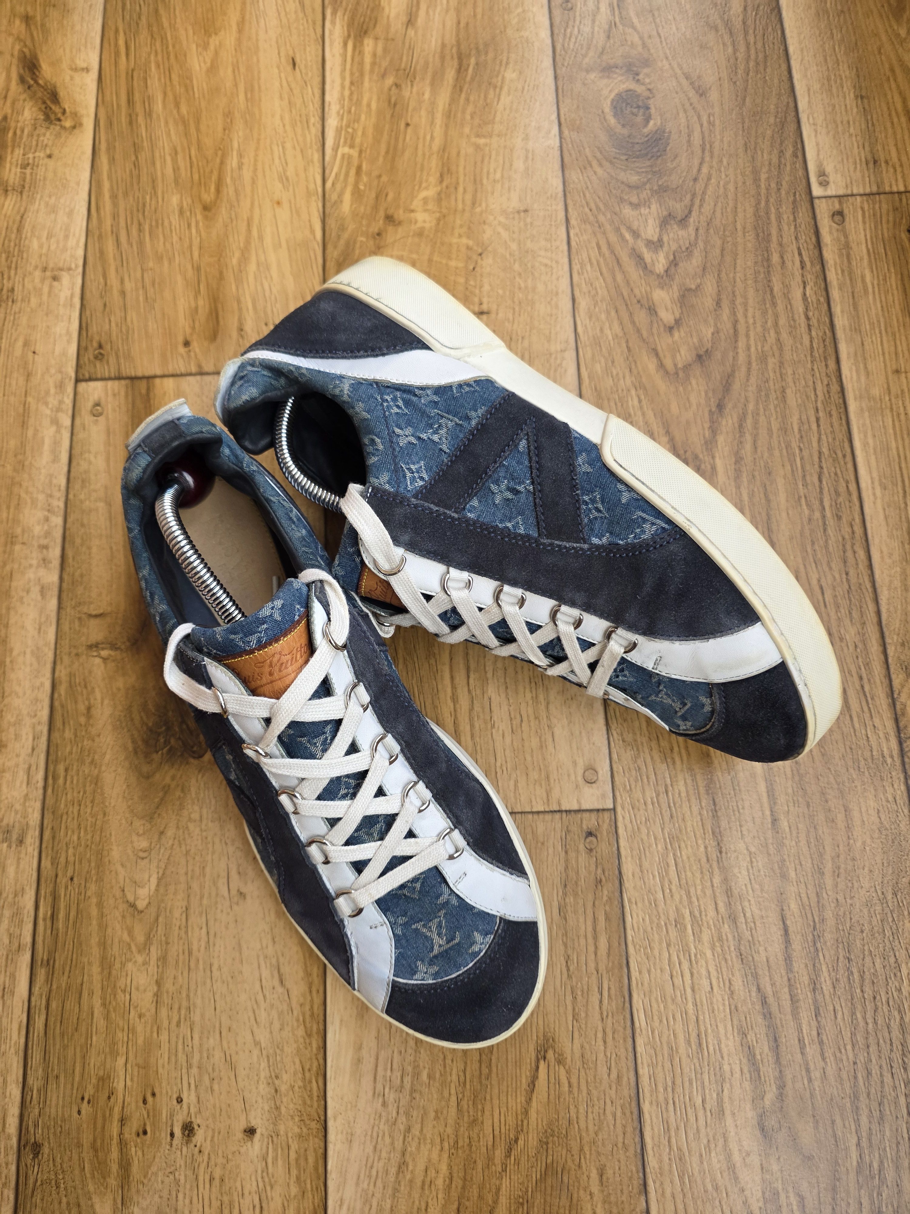 Louis Vuitton Louis Vuitton Blue Monogram Denim and Suede Sneakers Size US 11 / EU 44 - 12 Thumbnail