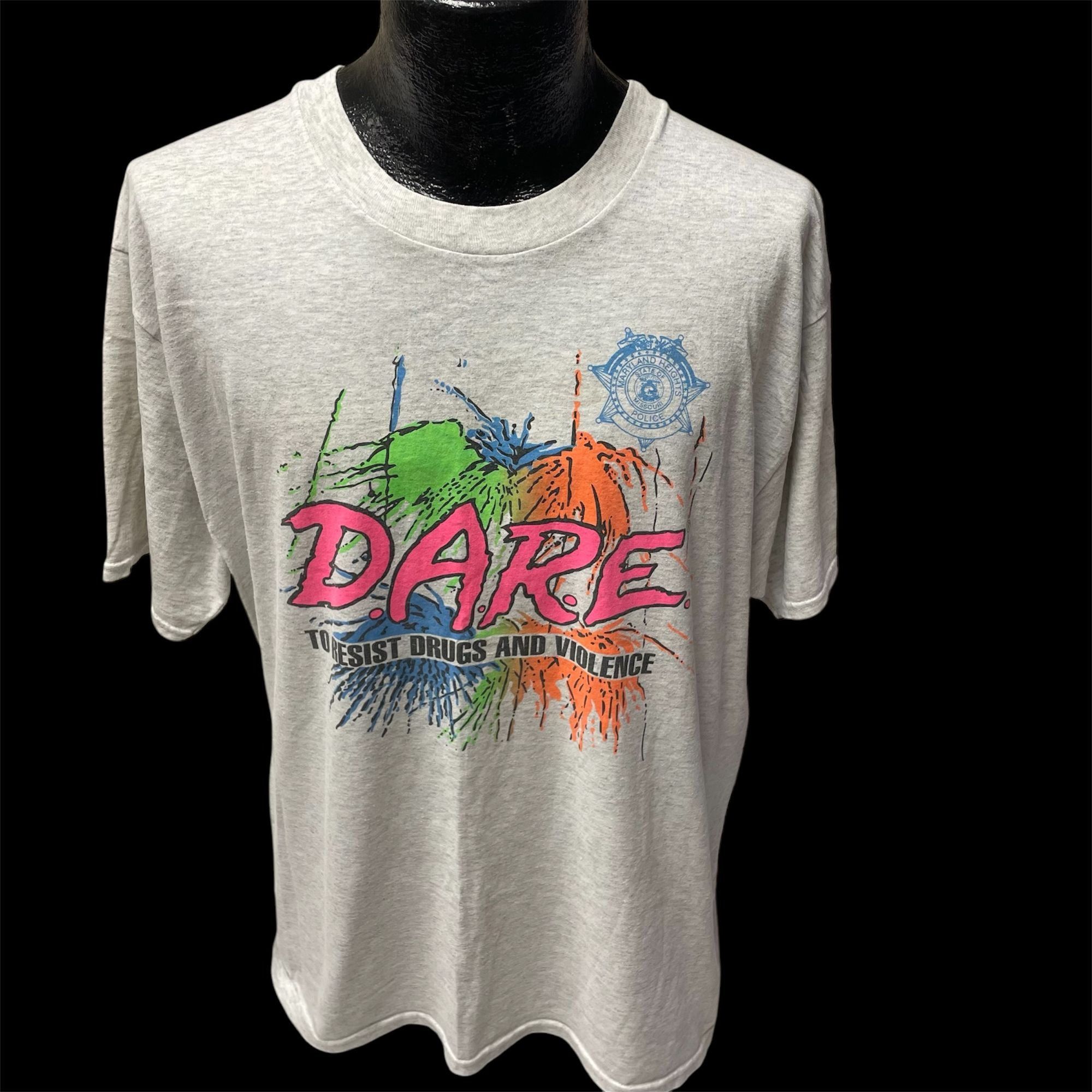 Hanes Vtg HEATHER NEON DARE to Resist DRUGS & VIOLENCE T Shirt Size US L / EU 52-54 / 3 - 1 Thumbnail