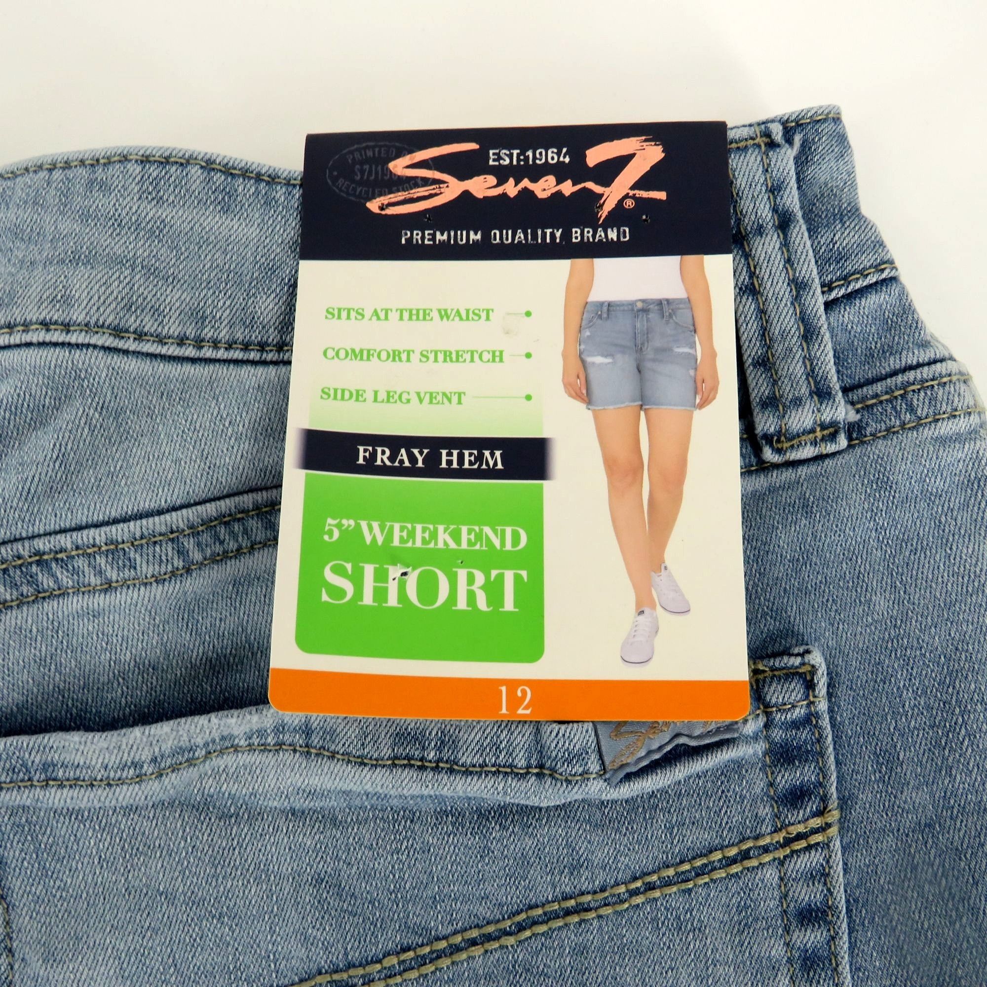Other Seven7 Womens 5" Weekend Shorts 12 Distressed Denim Fray Hem Size 34" / US 12 / IT 48 - 3 Thumbnail