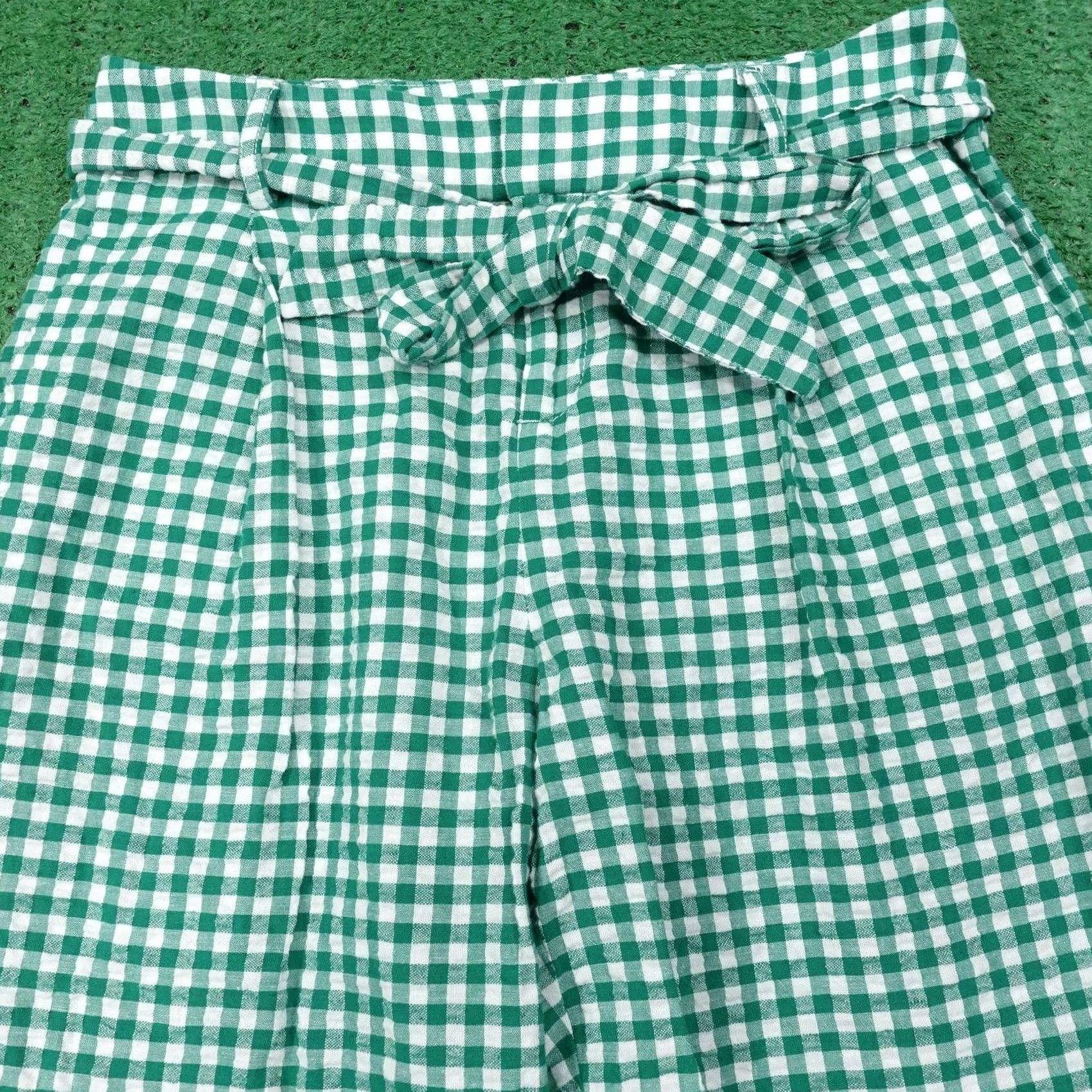 Banana Republic Banana Republic Womens Pants Green Gingham Paperbag Crop Twill Belted Linen Size 2 Size 26" / US 2 / IT 38 - 2 Thumbnail