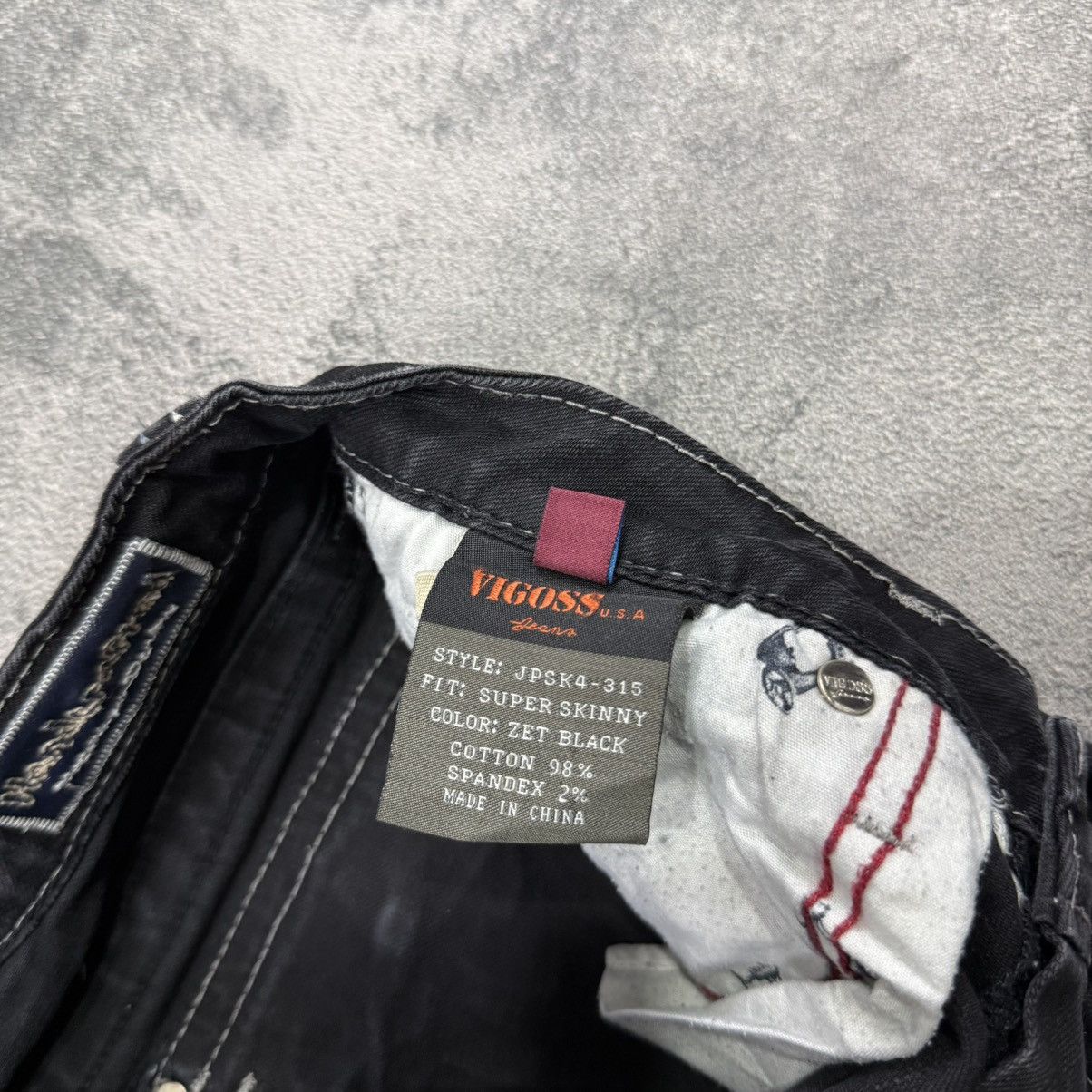 Vintage Vigoss U.S.A. black chain stitch flared jeans wonderafted Size US 30 / EU 46 - 7 Thumbnail