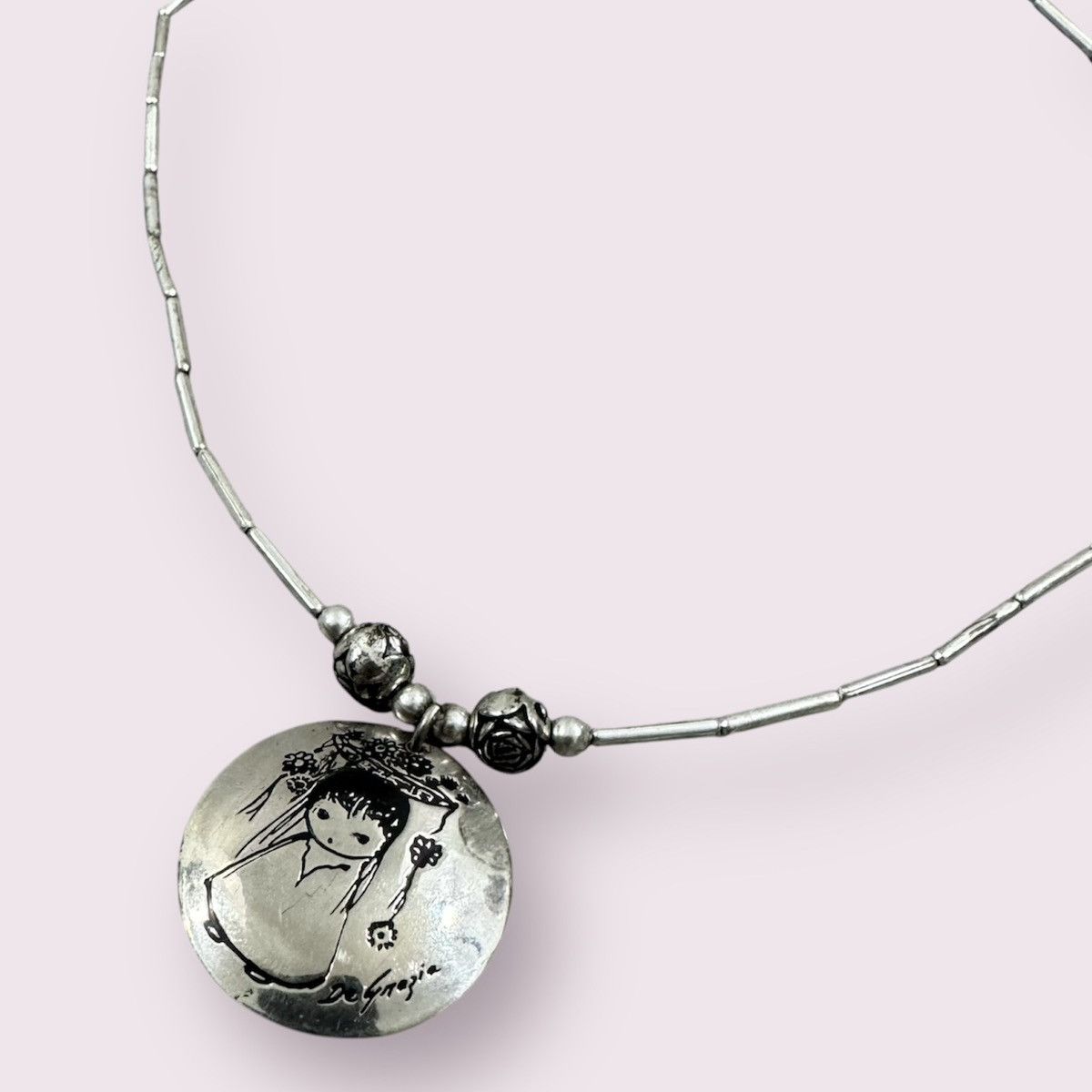 Vintage Vintage 70s Silver Tone Ted De Garzia Girl Pendant Necklace Size ONE SIZE - 3 Thumbnail