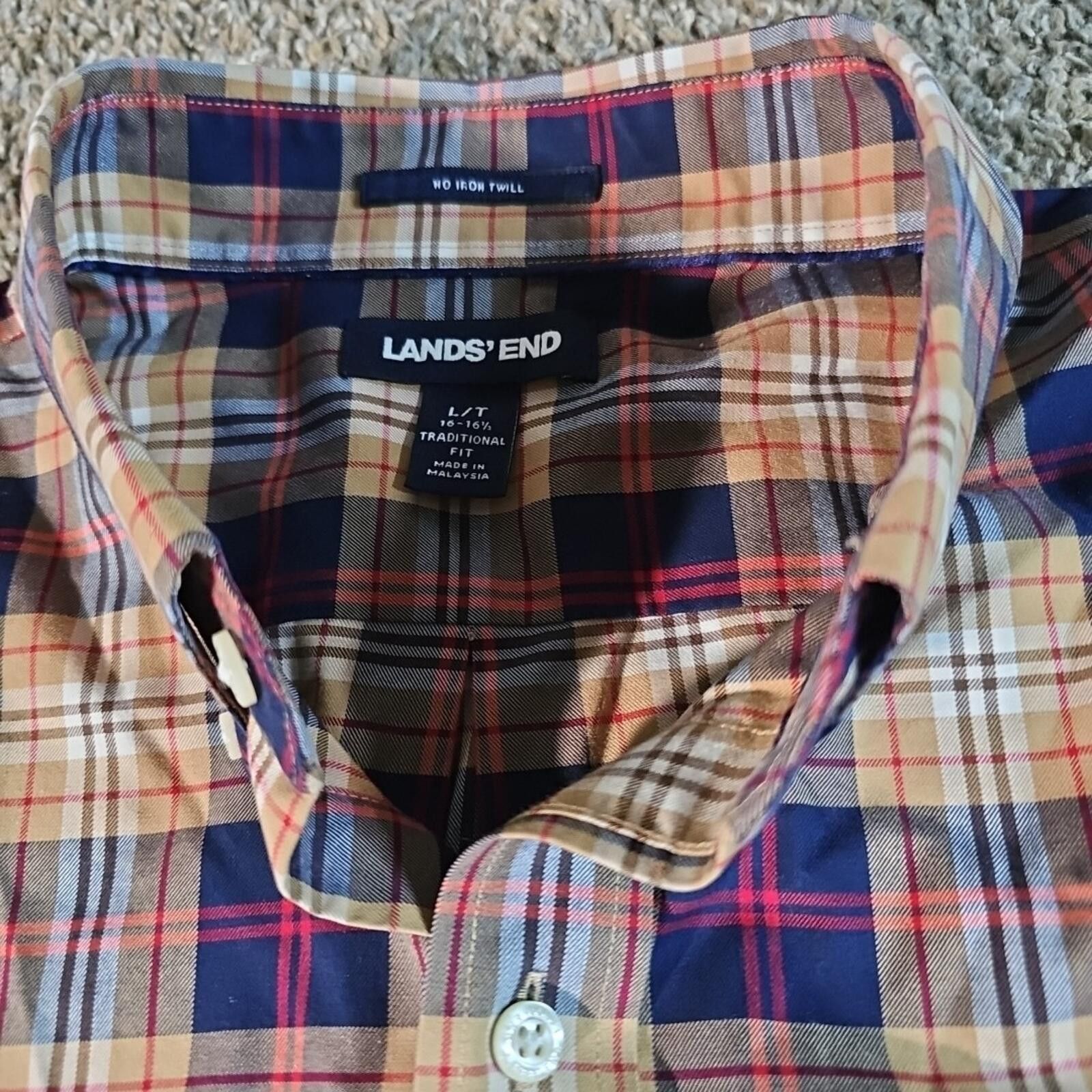 Lands' End Lands End No Iron Twill 16-16½ Traditional Fit Button Up LT Size US L / EU 52-54 / 3 - 4 Thumbnail