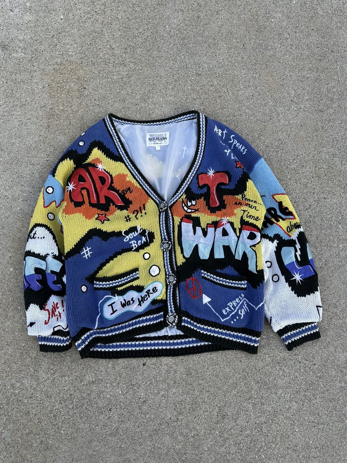 Other Vintage 1992 Absolutely No! Jeans Graffiti Knit Cardigan Size US L / EU 52-54 / 3 - 1 Thumbnail