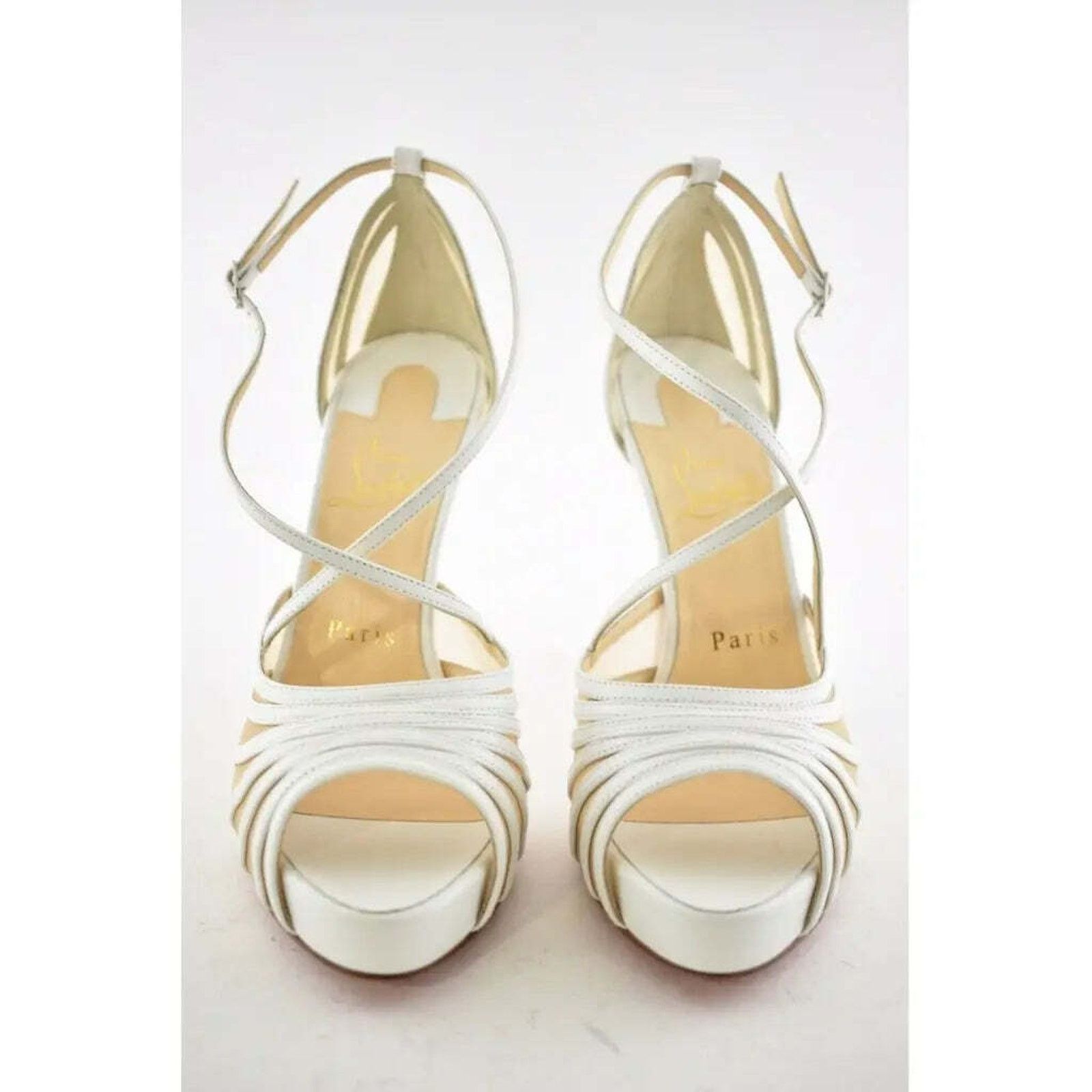 Christian Louboutin Filamenta 120 White Nude Mesh Cross Ankle Strap Heel Pump 42 Size US 12 / IT 42 - 5 Thumbnail