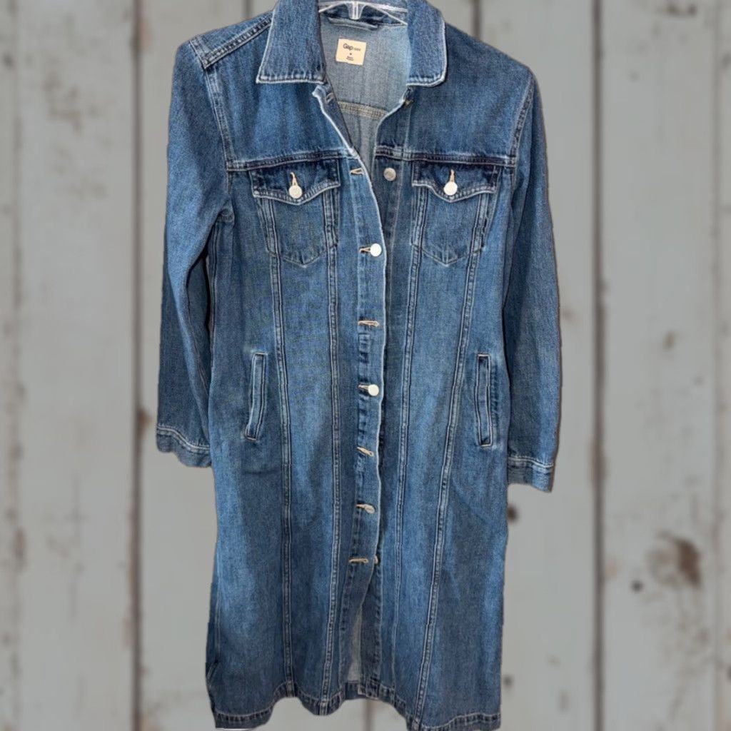 Gap VINTAGE Gap 1969 BLUE DENIM Shirt DRESS long sleeved button front Collar Flap Pockets M Size M / US 6-8 / IT 42-44 - 1 Thumbnail