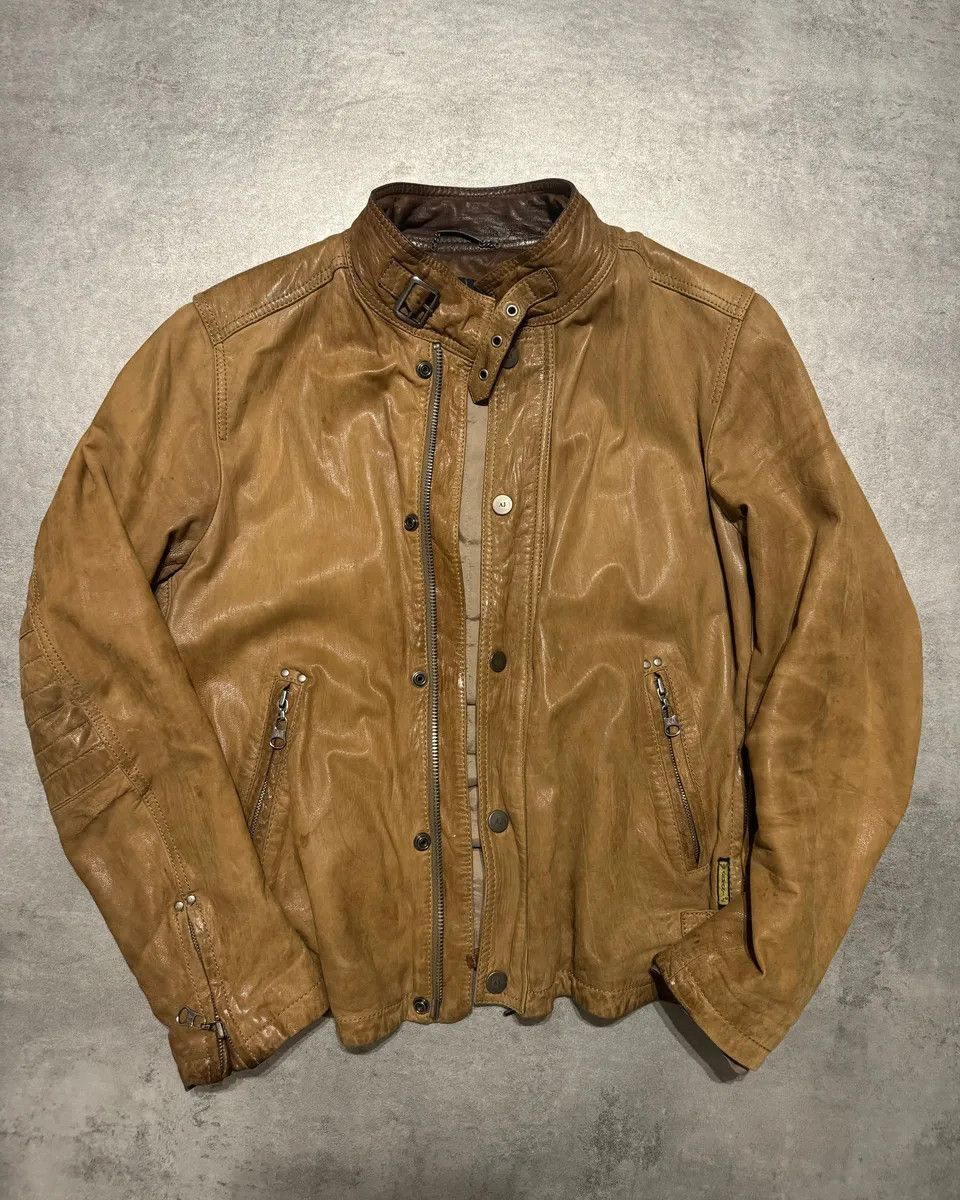 Armani 2000s Armani Padded Beige Leather Biker Jacket Size US M / EU 48-50 / 2 - 2 Thumbnail