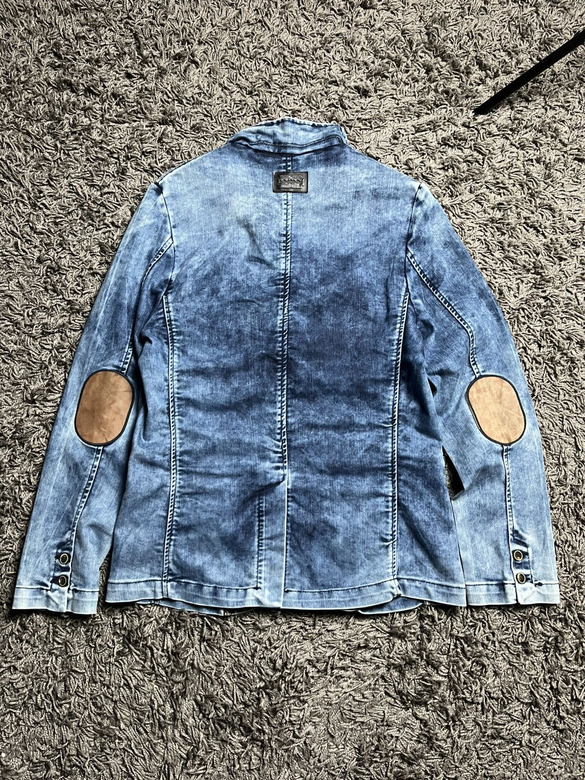 Philipp Plein Philipp Plein Distressed Denim Blazer with Camo Details Size 44S - 7 Thumbnail