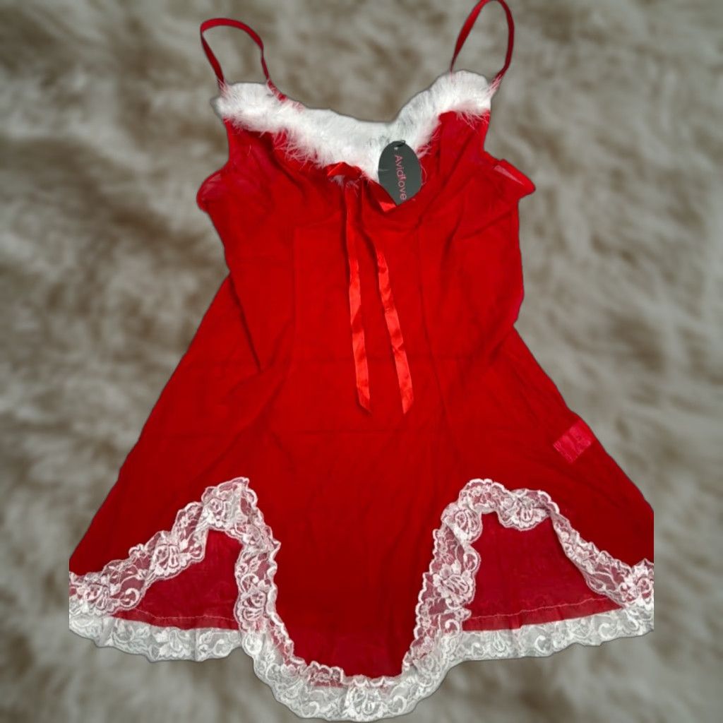 Vintage Avidlove Teddy Lingerie Red Holiday Christmas White Trim M Womens XS? (Note: Original specifies M) Size ONE SIZE - 1 Thumbnail