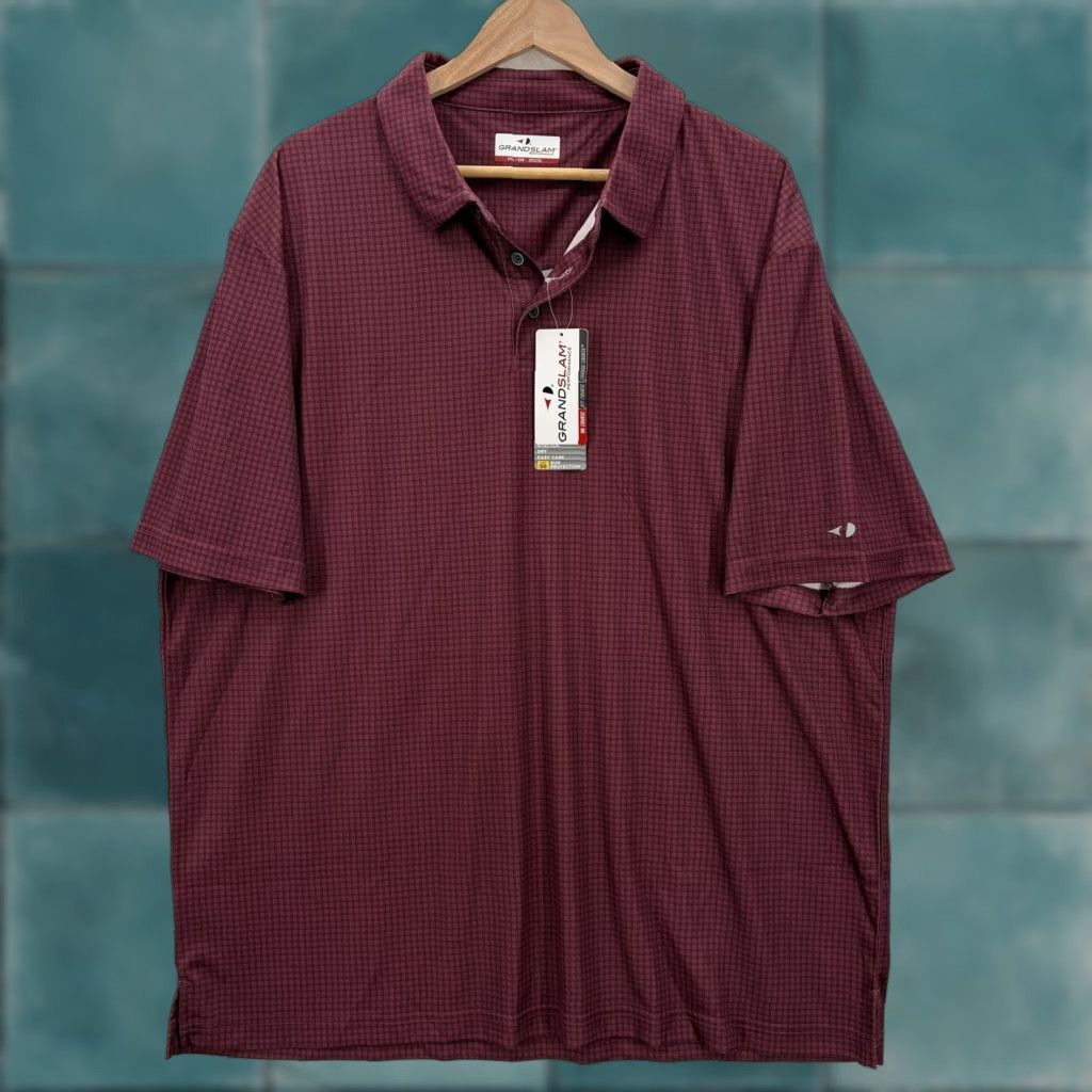 Vintage Grand Slam Performance Polo Shirt Mens 2XL Wine Red Check Golf UPF 50 Stretch Polo Shirt Mens 2XL Wine Red Check Golf UPF 50 Stretch Size US XXL / EU 58 / 5 - 1 Thumbnail
