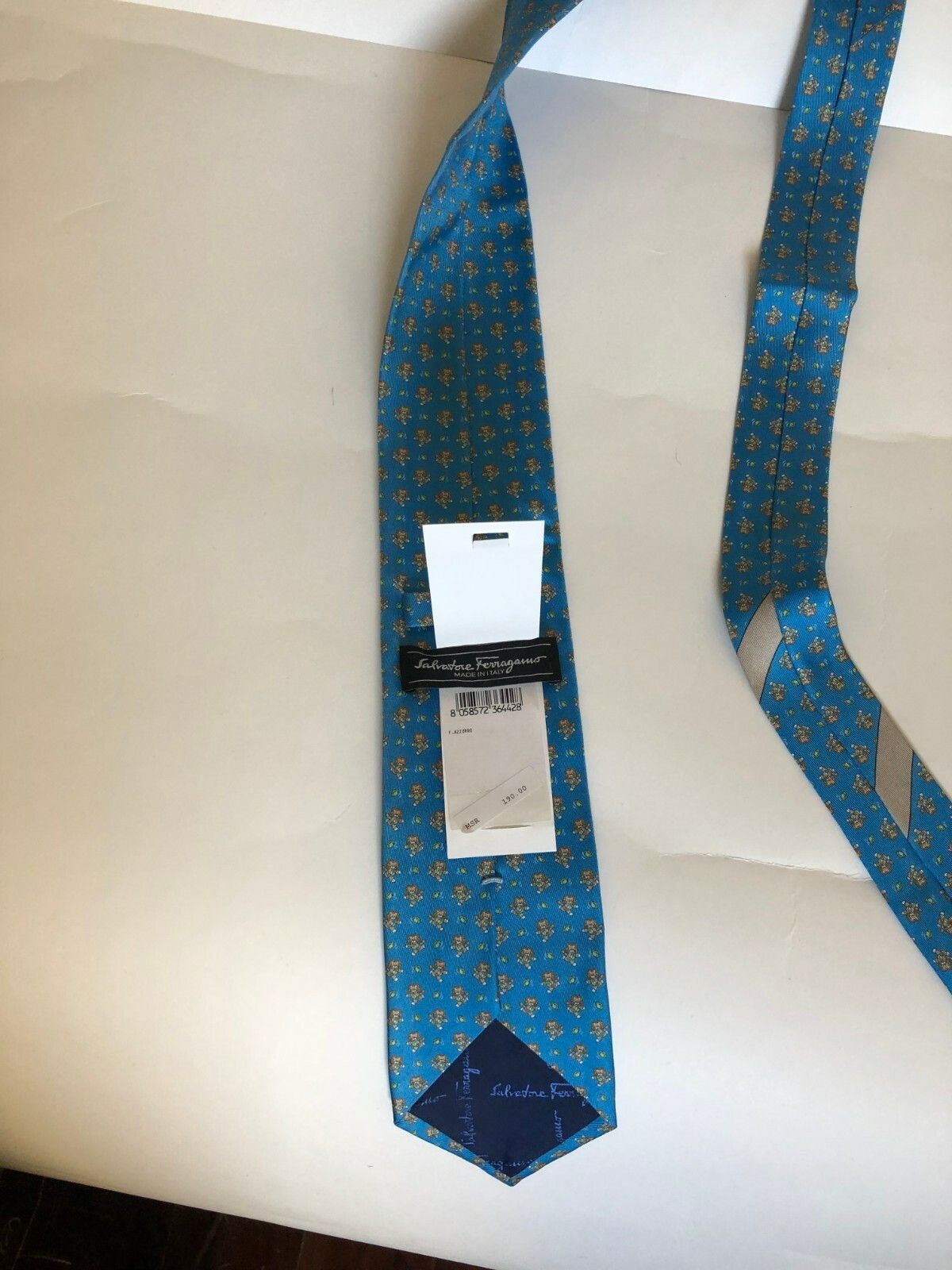 Salvatore Ferragamo Salvatore Ferragamo Sky Blue Teddy Bear Silk Tie Italy Size ONE SIZE - 6 Thumbnail