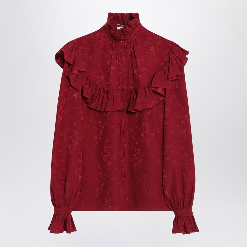 Saint Laurent Paris Saint Laurent Red Damask Silk Shirt Size M / US 6-8 / IT 42-44 - 1 Thumbnail