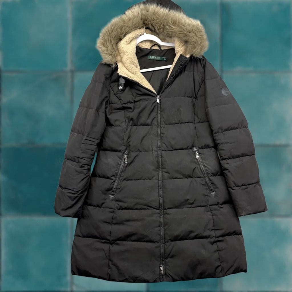 Vintage VINTAGE? Lauren Ralph Lauren Down Puffer Long Coat Parka Faux Fur Hood Large Winter L Women Coat Black L Night? Size L / US 10 / IT 46 - 1 Thumbnail