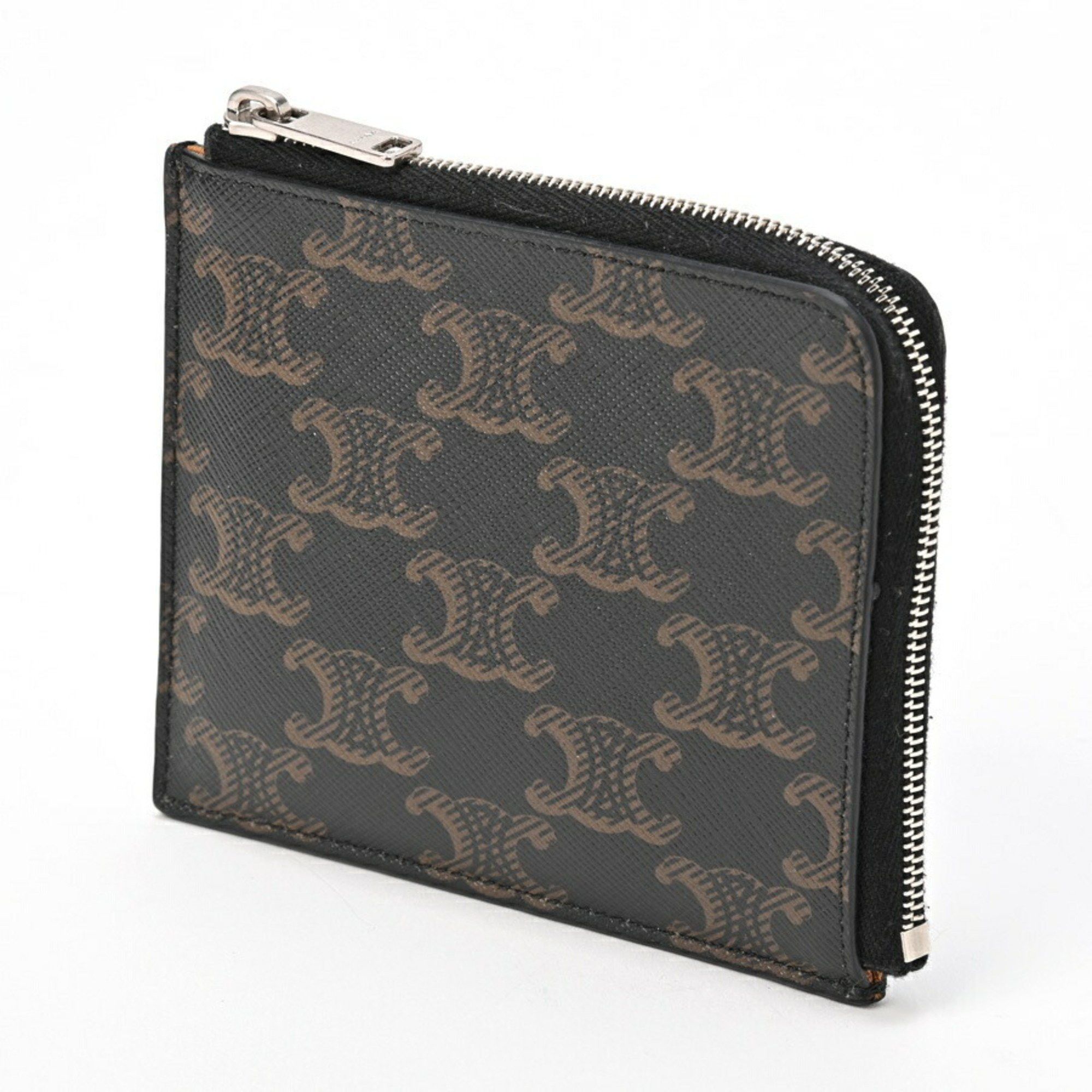image of Celine L-Shaped Coin Purse With Card Holder 10D882Eix.38Si Triomphe Canvas Lambskin T-155508 in Bla