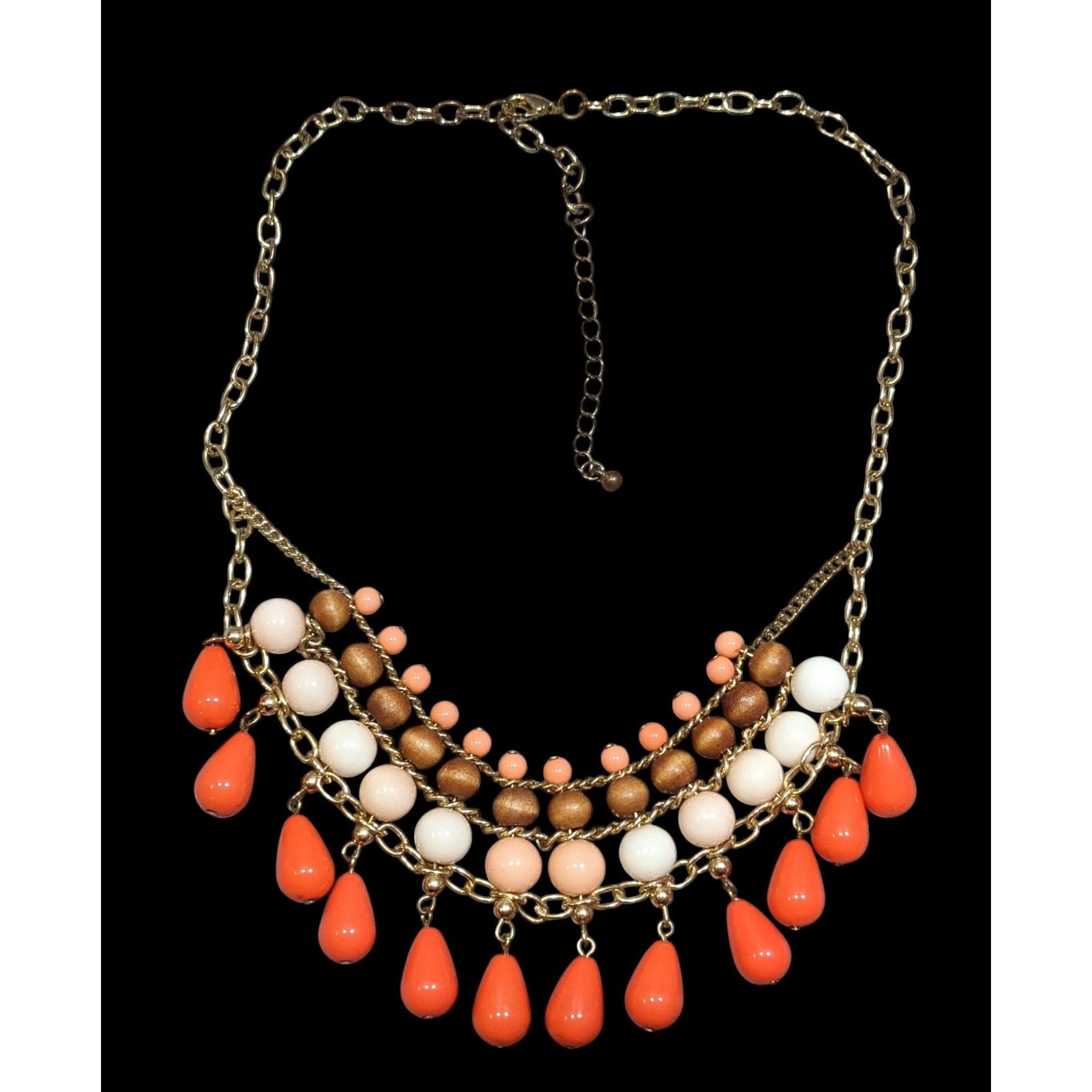Other Retro Bohemian Orange And Pink Beaded Fringe Bib Necklace Size ONE SIZE - 1 Thumbnail