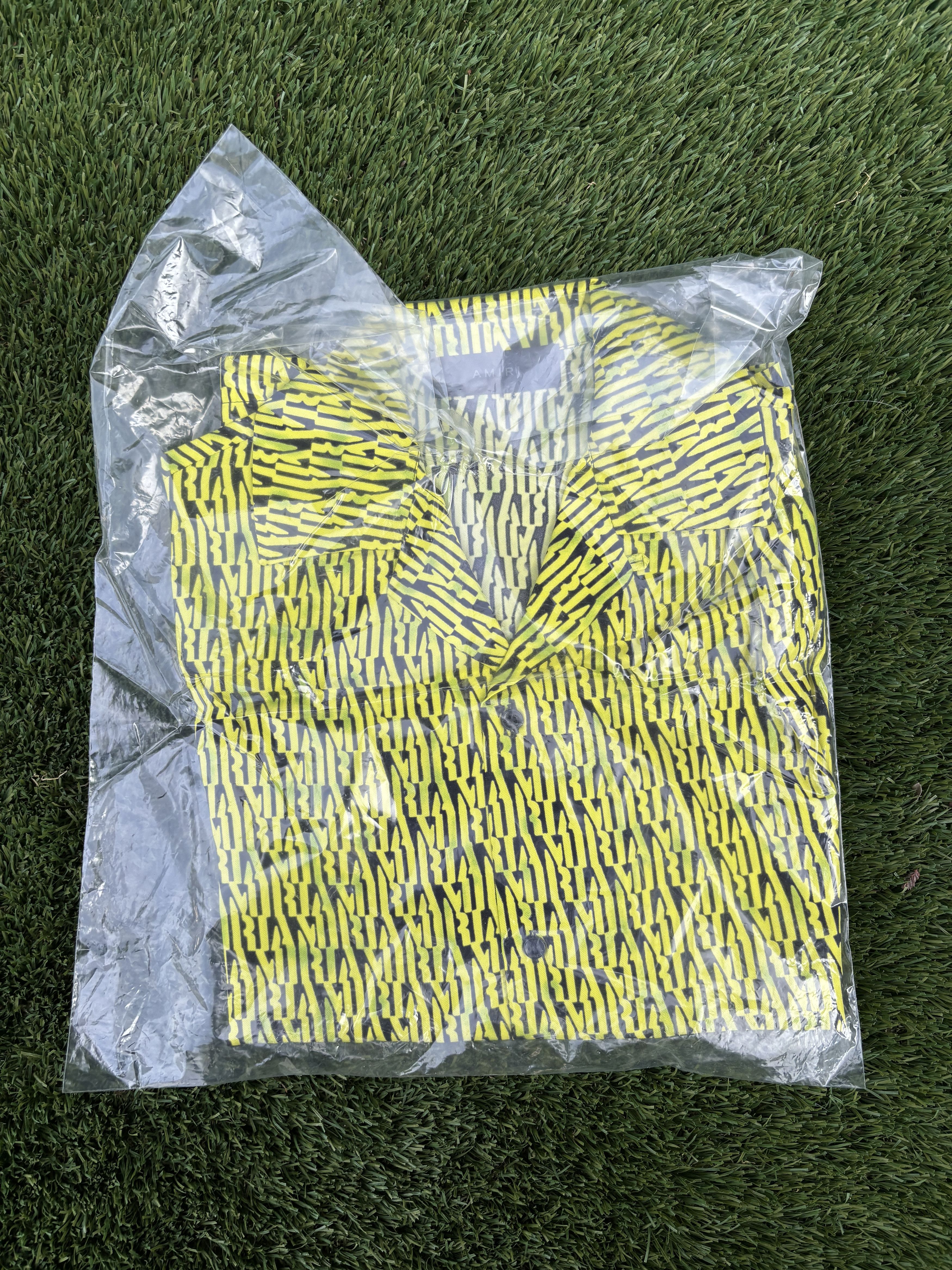 Amiri Amiri Stencil Repeat Silk Shirt - Black Lime Green Size US M / EU 48-50 / 2 - 5 Thumbnail