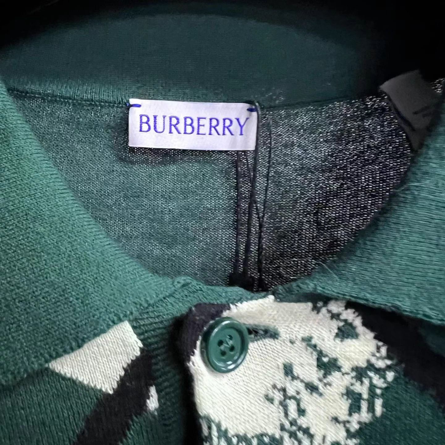 Burberry Burberry Green Colorblock Diamond Knit Polo Shirt Size US XL / EU 56 / 4 - 3 Thumbnail