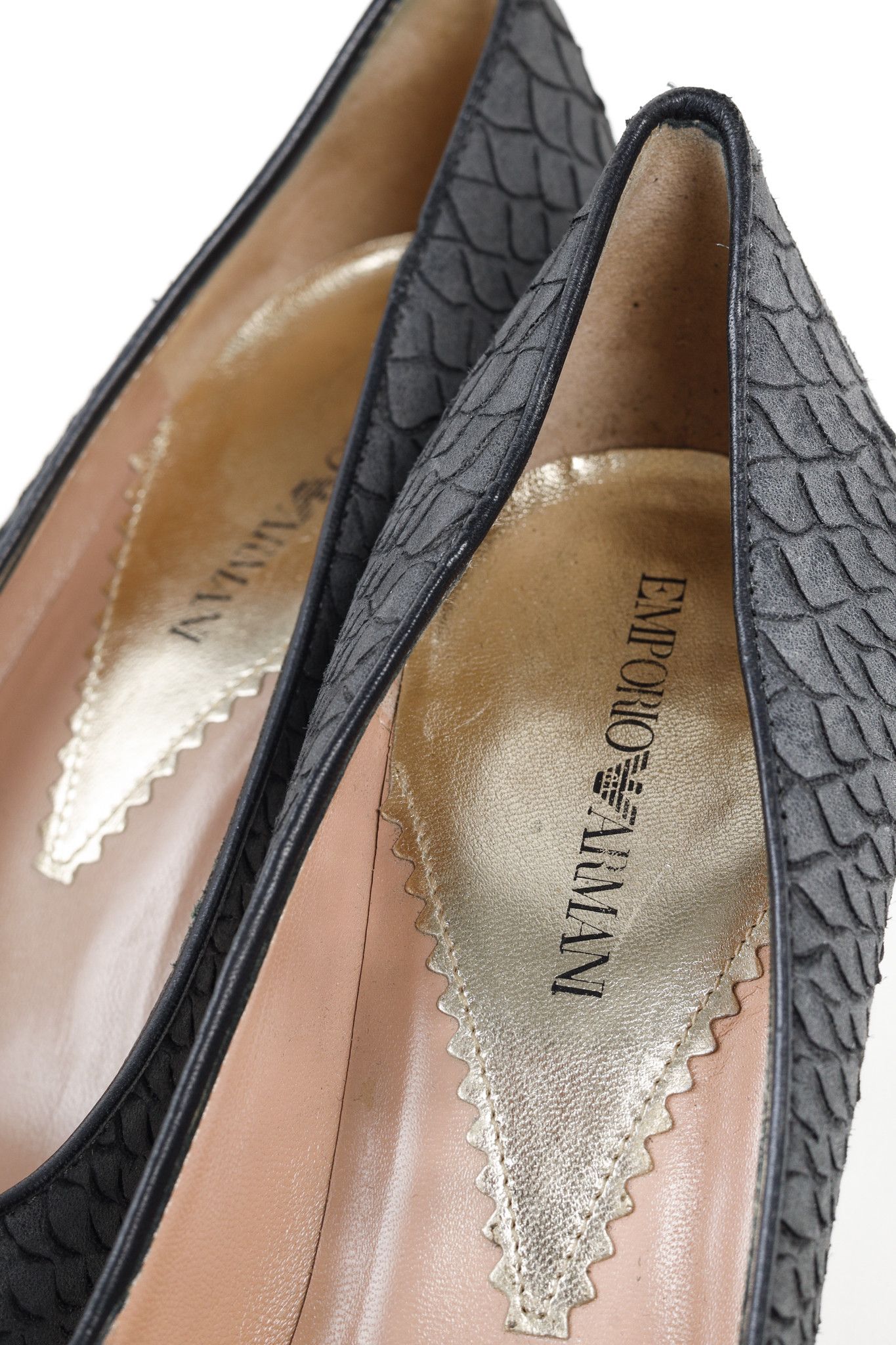 Emporio Armani Emporio Armani Snake Stamped Grey Leather Pumps Size US 7 / IT 37 - 9 Thumbnail