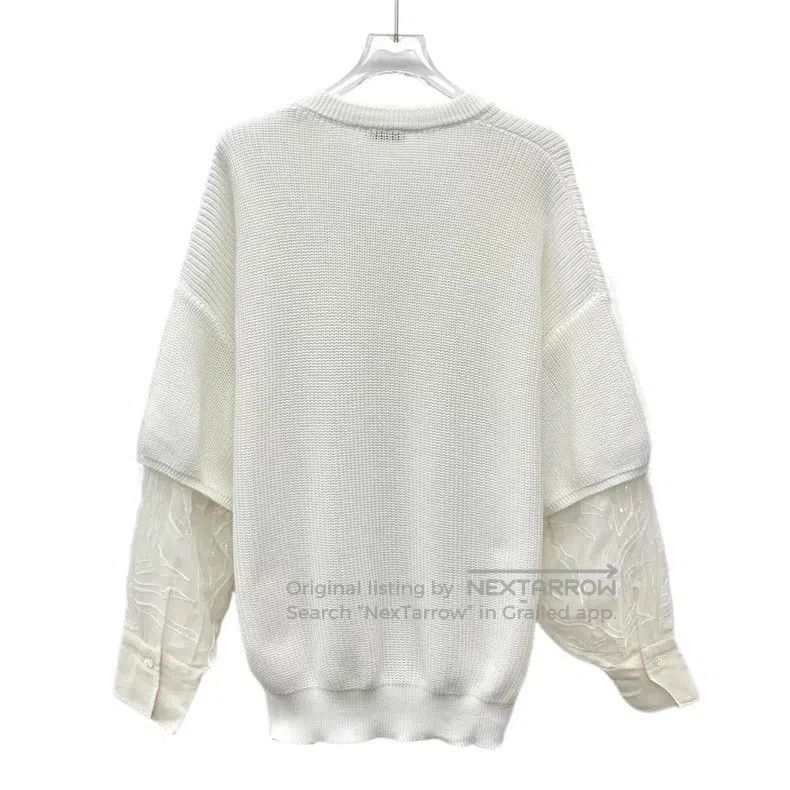 Brunello Cucinelli Brunello Cucinelli White cotton V-neck long-sleeve knit sw Size S / US 4 / IT 40 - 2 Thumbnail
