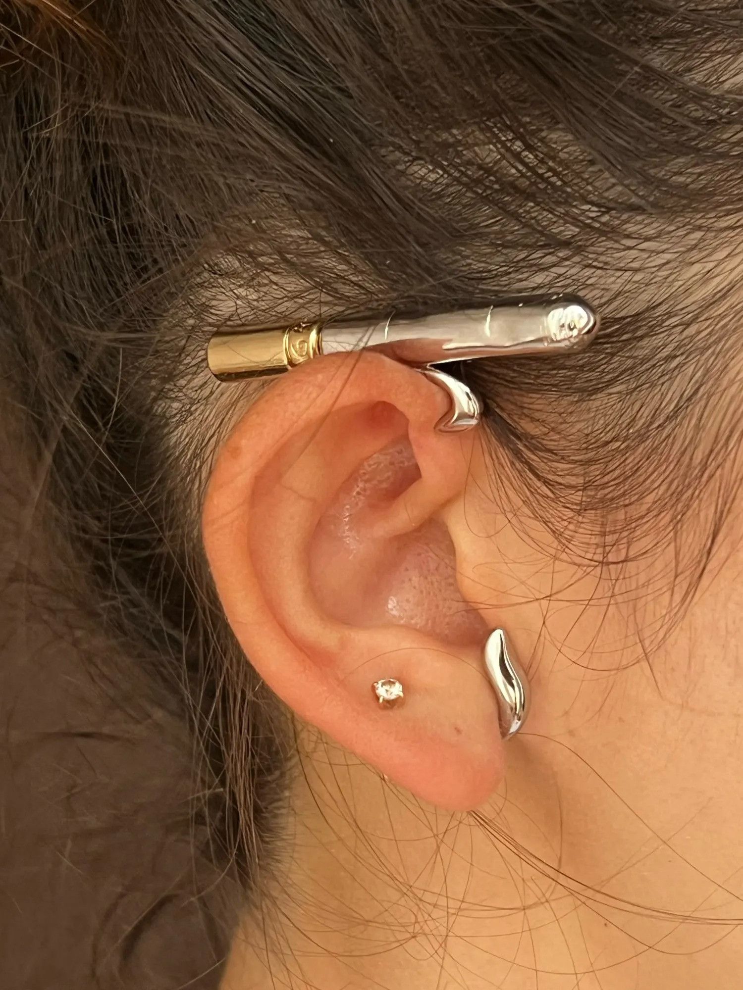 Jewelry Rock Cigarette Ear Clip Stud Earrings Size ONE SIZE - 3 Thumbnail