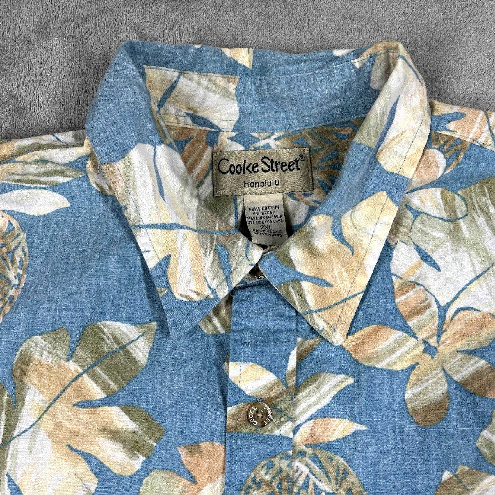 Vintage Cooke Street Hawaiian Button-Up Shirt Mens 2XL Floral Pineapple Pattern Blue Short Sleeve Casual Party/Cocktail Travel Mens Size US XXL / EU 58 / 5 - 7 Thumbnail
