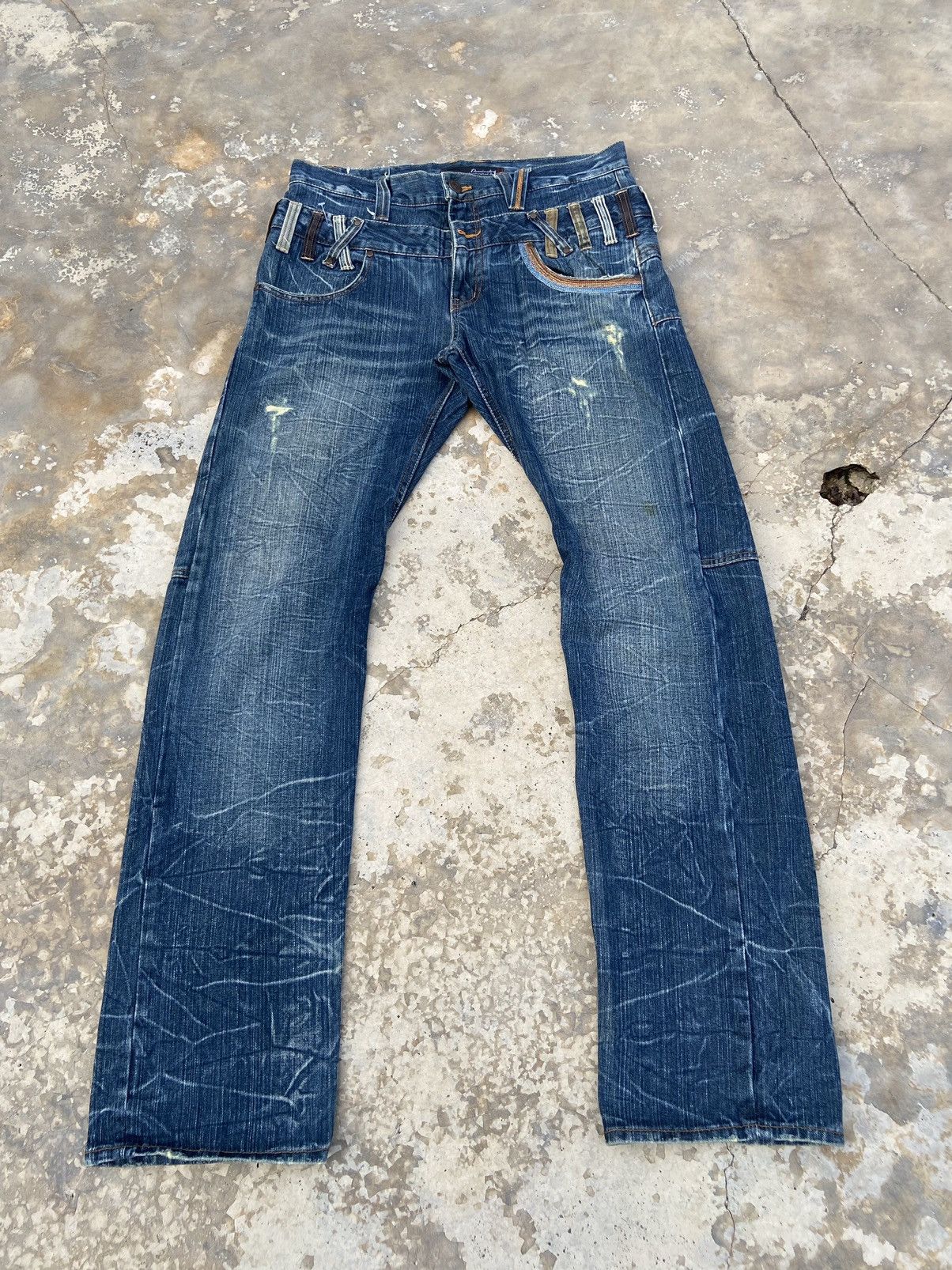 Japanese Brand Vintage Distressed Doubel Waist Dominate Handcraft Jeans Size US 33 - 2 Thumbnail