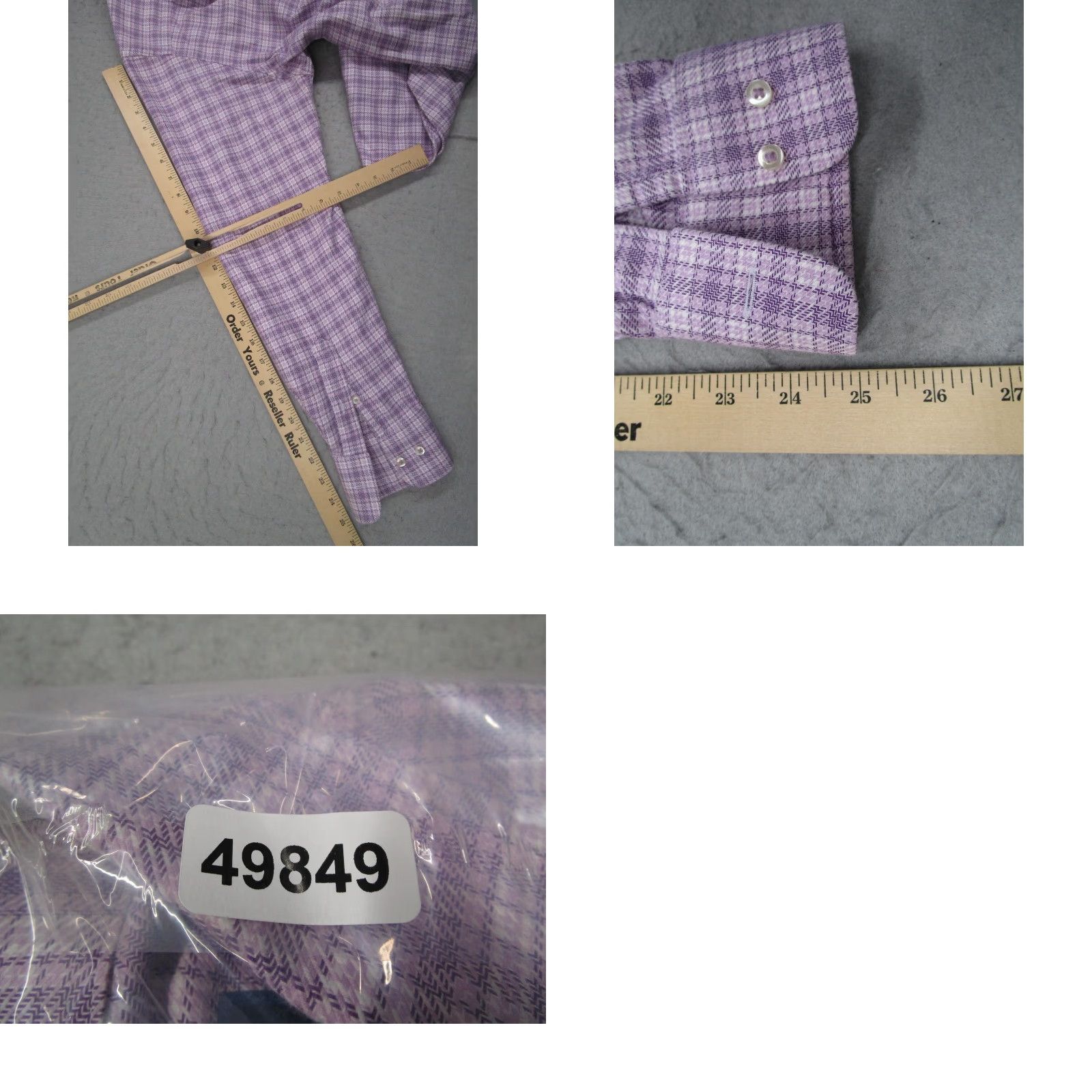 David Donahue David Donahue Dress Shirt Mens 16.5 34/35 Purple Plaid Trim Fit Button Front Size 34R - 8 Thumbnail