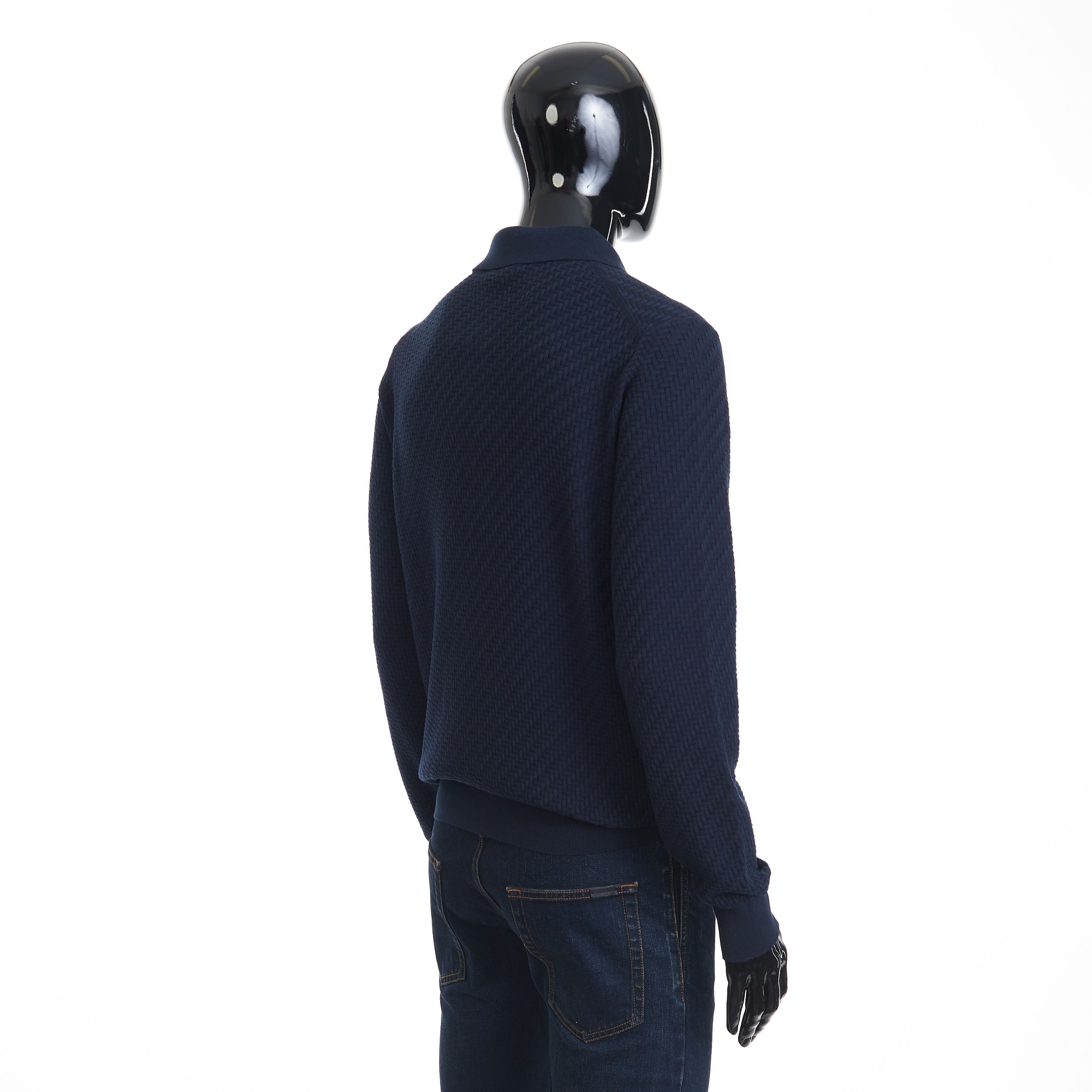 Brioni Navy Blue Cotton, Silk And Cashmere Trama Weave Polo Sweater Size US XXL / EU 58 / 5 - 6 Thumbnail