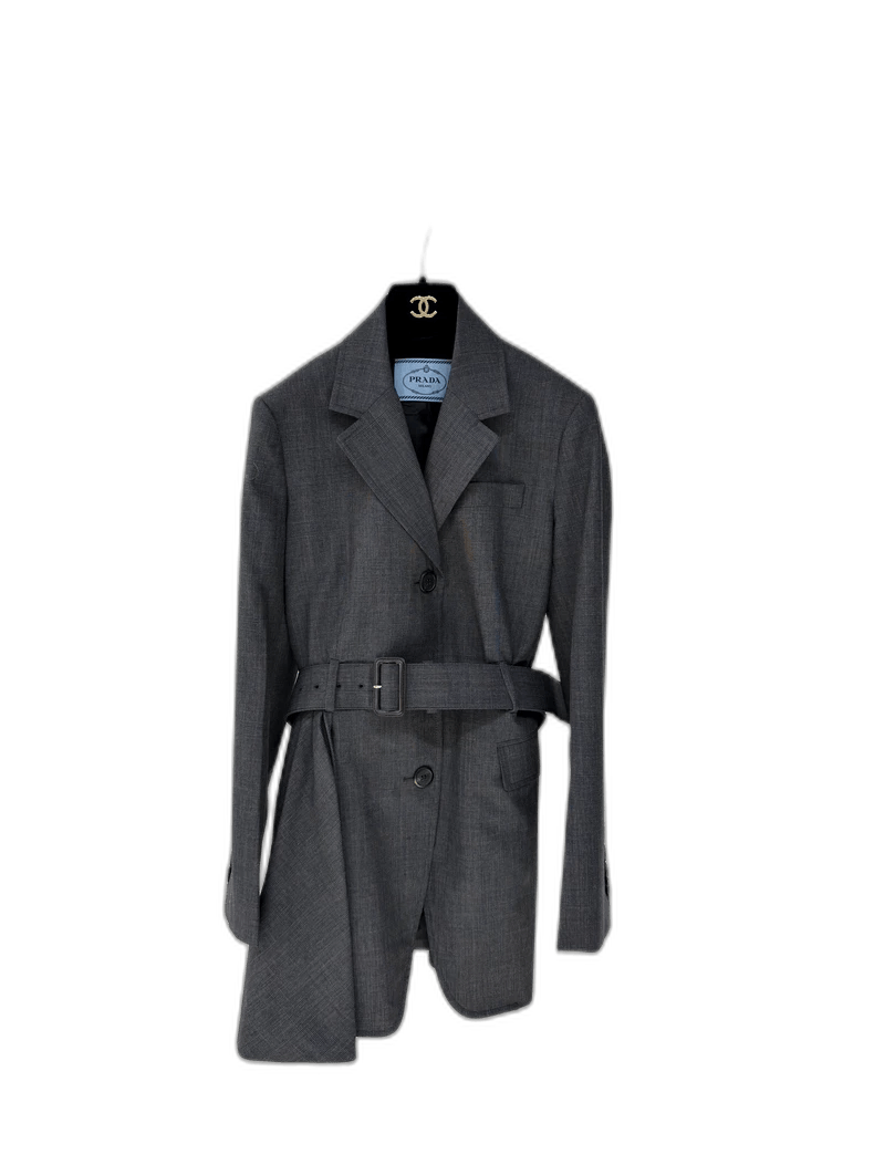 Prada Prada Gray Checkered Blazer with Belt-2506 Size M / US 6-8 / IT 42-44 - 1 Thumbnail