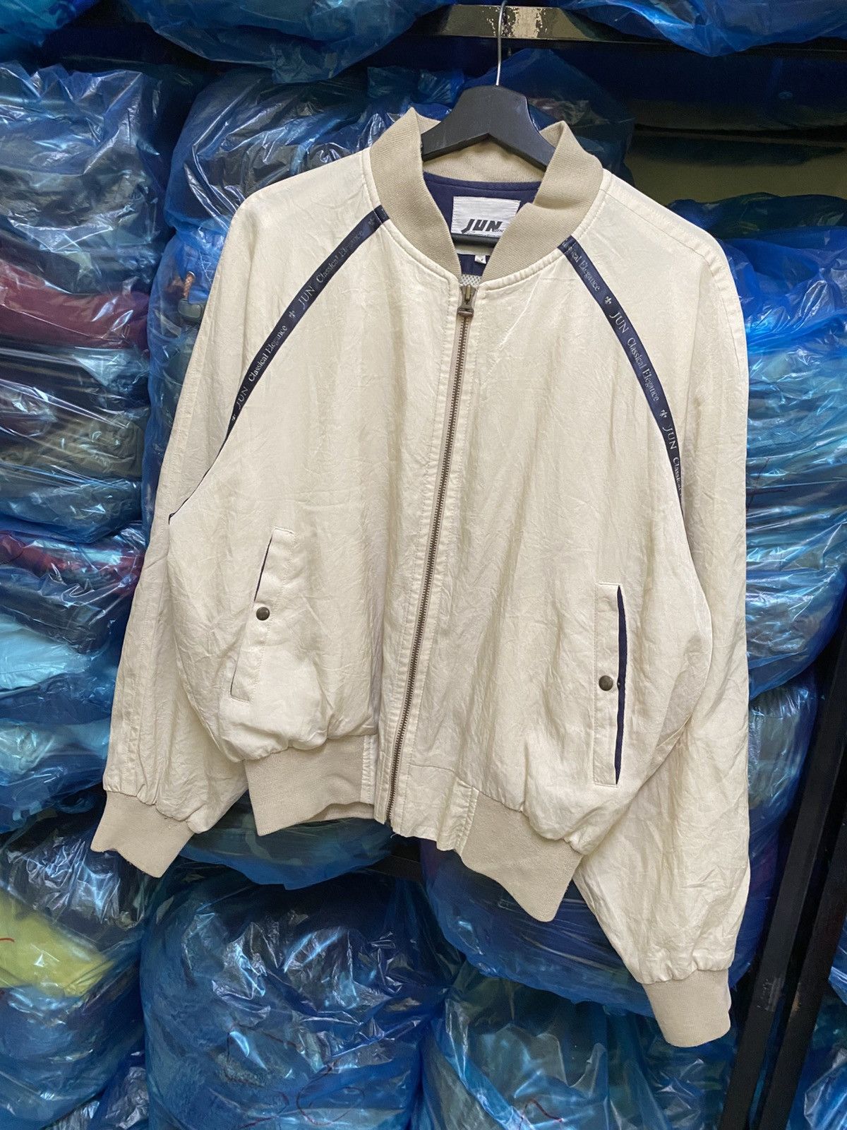 JUN MEN Vintage JUN Men Japan Track Bomber Jacket Ivory Nylon Zip-Up Size US M / EU 48-50 / 2 - 4 Thumbnail