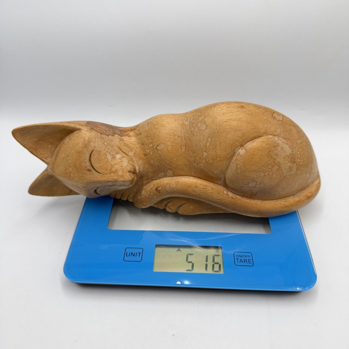Vintage Vintage Hand Carved Solid Wood Sleeping Cat Figurine 27cm Size ONE SIZE - 2 Thumbnail