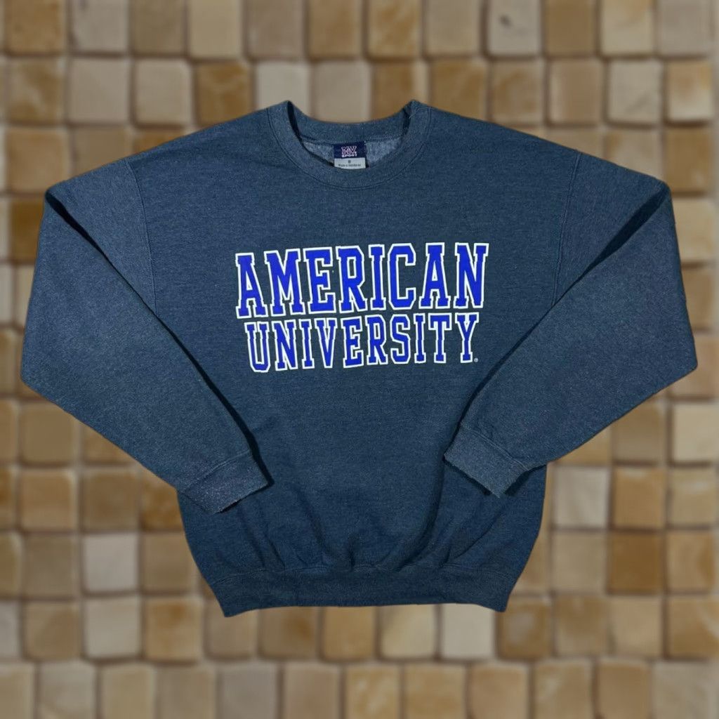 Vintage MV Sport American University College Spellout Graphic Crewneck Sweatshirt Mens Medium Dark Grey Size US M / EU 48-50 / 2 - 1 Thumbnail
