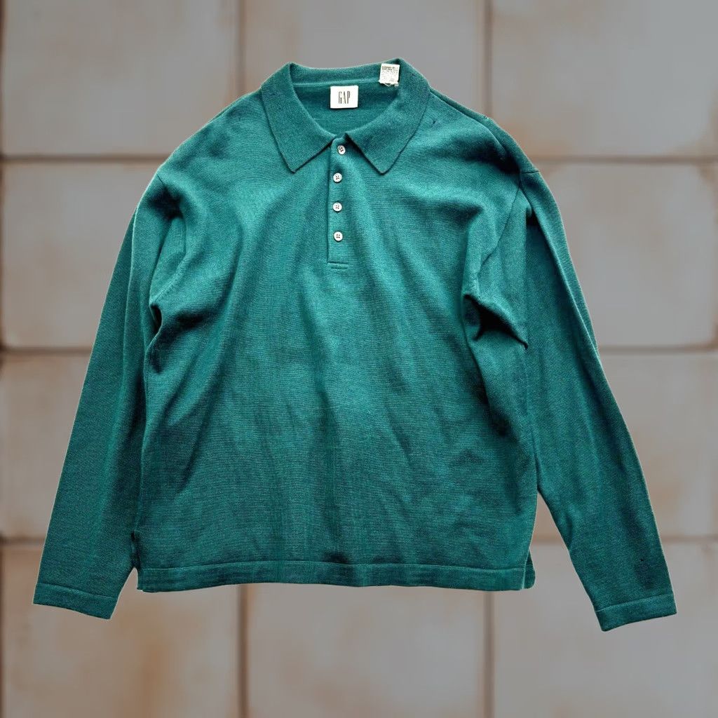 Gap VINTAGE Gap Men's Sweater Collared Long Sleeve Green 100% Merino Wool Pullover M Wool Mens 90s Distressed Size US M / EU 48-50 / 2 - 1 Thumbnail