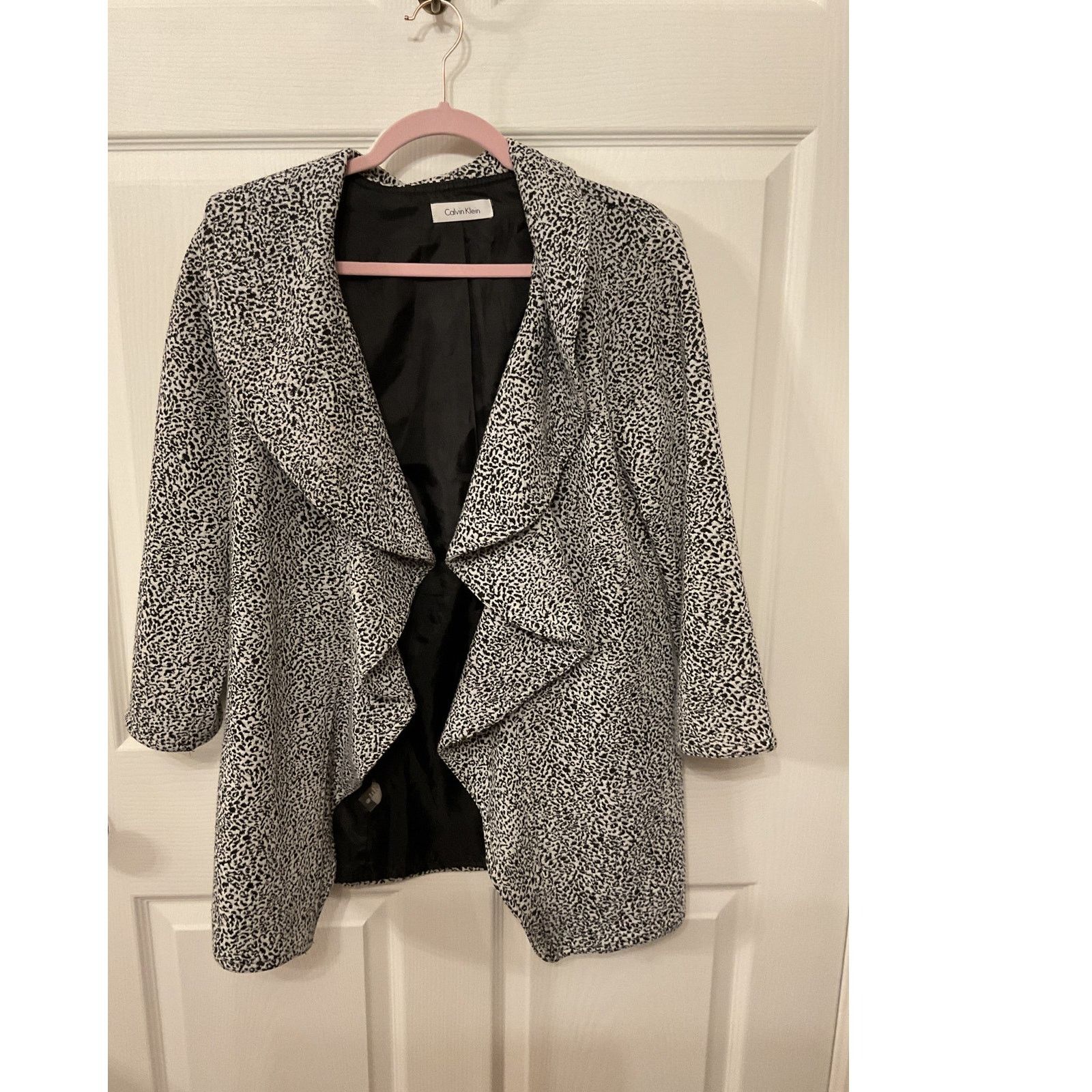 Calvin Klein Calvin Klein Open Front Waterfall Herringbone Ruffle Blazer Size L / US 10 / IT 46 - 1 Thumbnail