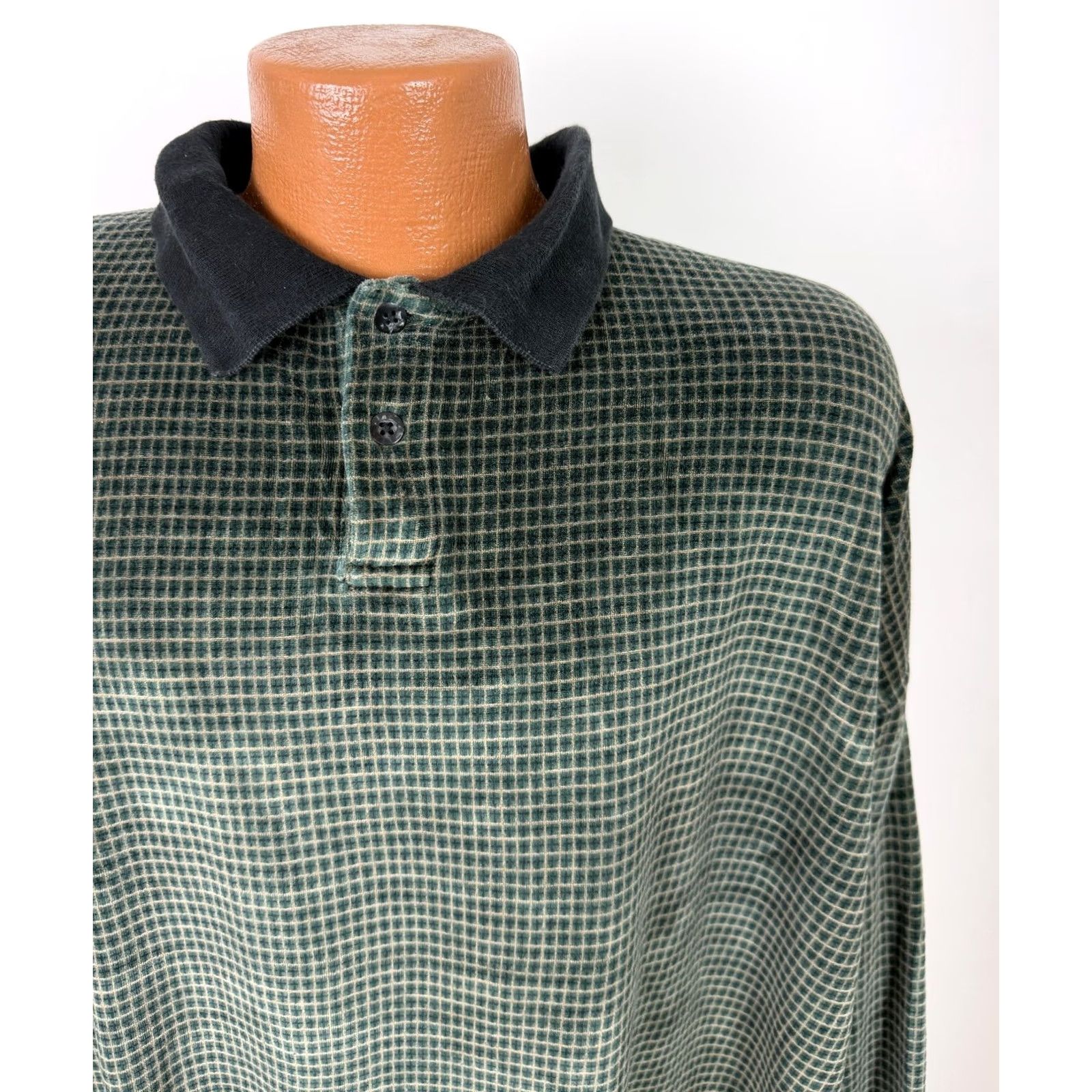 Velour VINTAGE Imprints Polo Shirt Men 2XL Green Velour Check Long Sleeve Casual Retro 90s Sports Size US XXL / EU 58 / 5 - 2 Thumbnail